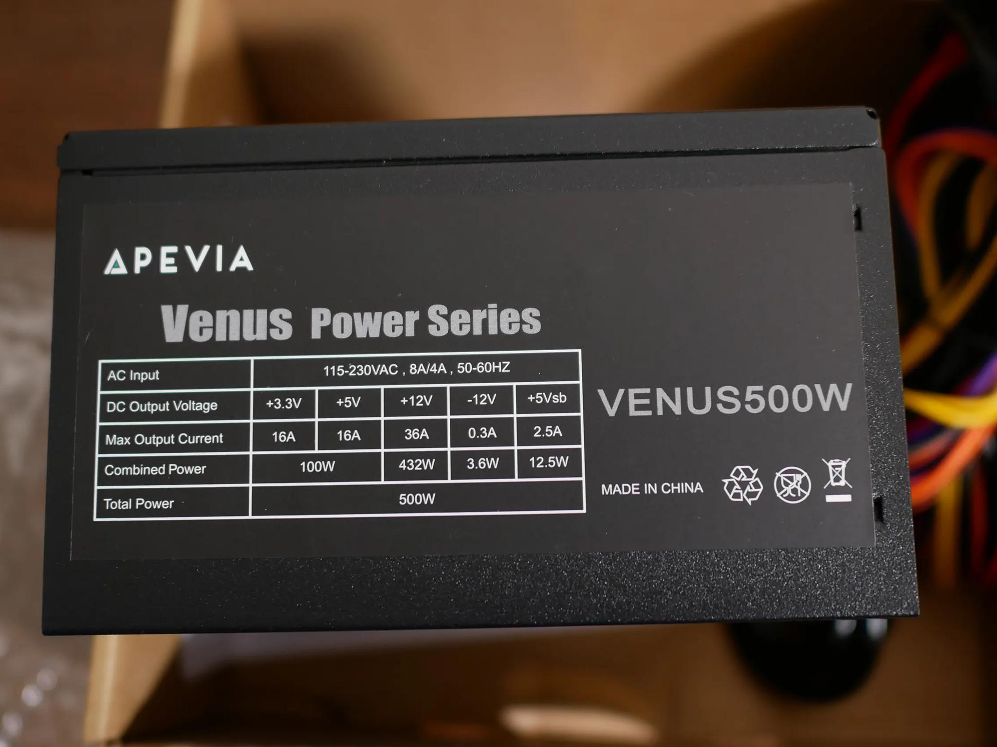 APEVIA VENUS500W Venus 500W ATX Power Supply with Auto-Thermally Controlled 120mm Fan