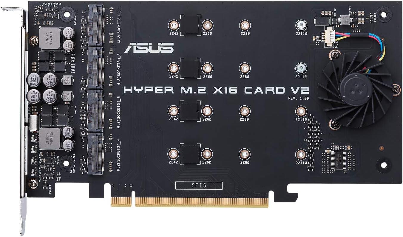 ASUS Hyper M.2 X16 PCIe 3.0 X4 Expansion V2 Supports 4 NVMe M.2 Intel VROC AMD Ryzen Threadripper