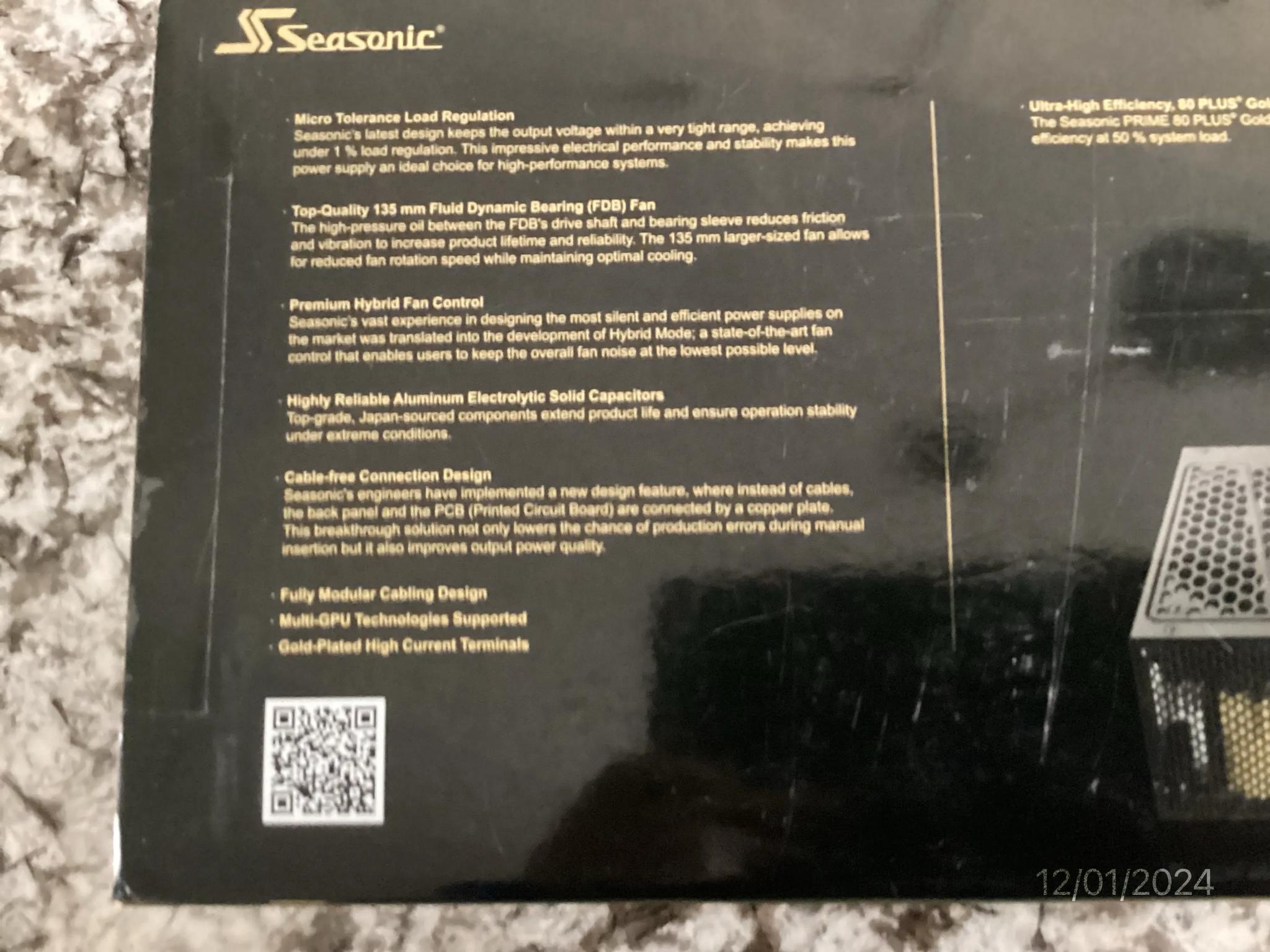 Seasonic GX 850 850w Prime 80+ Gold Power Supply -- New Open Box, Never Used