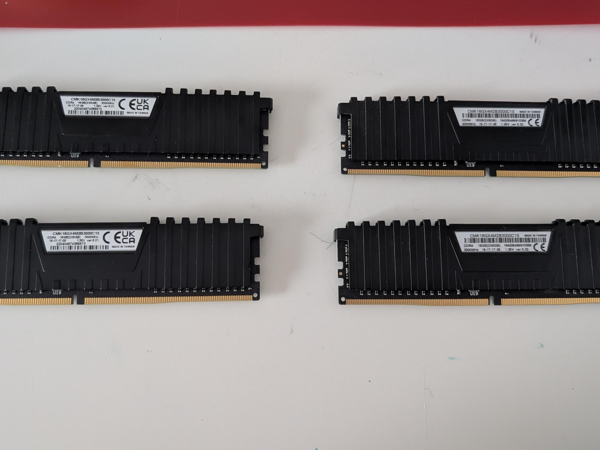 64gb (4×16gb) Corsair Vengenace DDR4 3000mhz