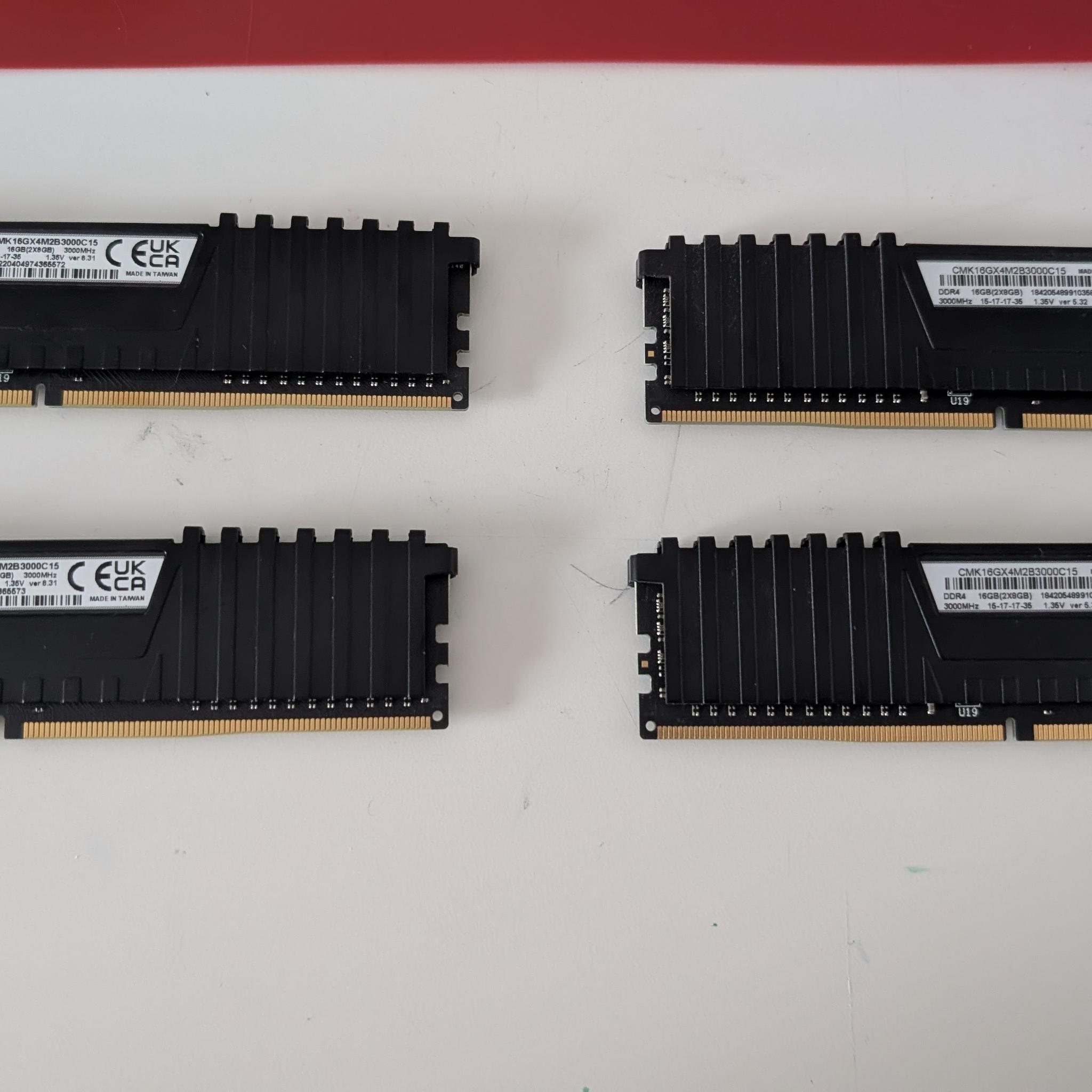 64gb (4×16gb) Corsair Vengenace DDR4 3000mhz