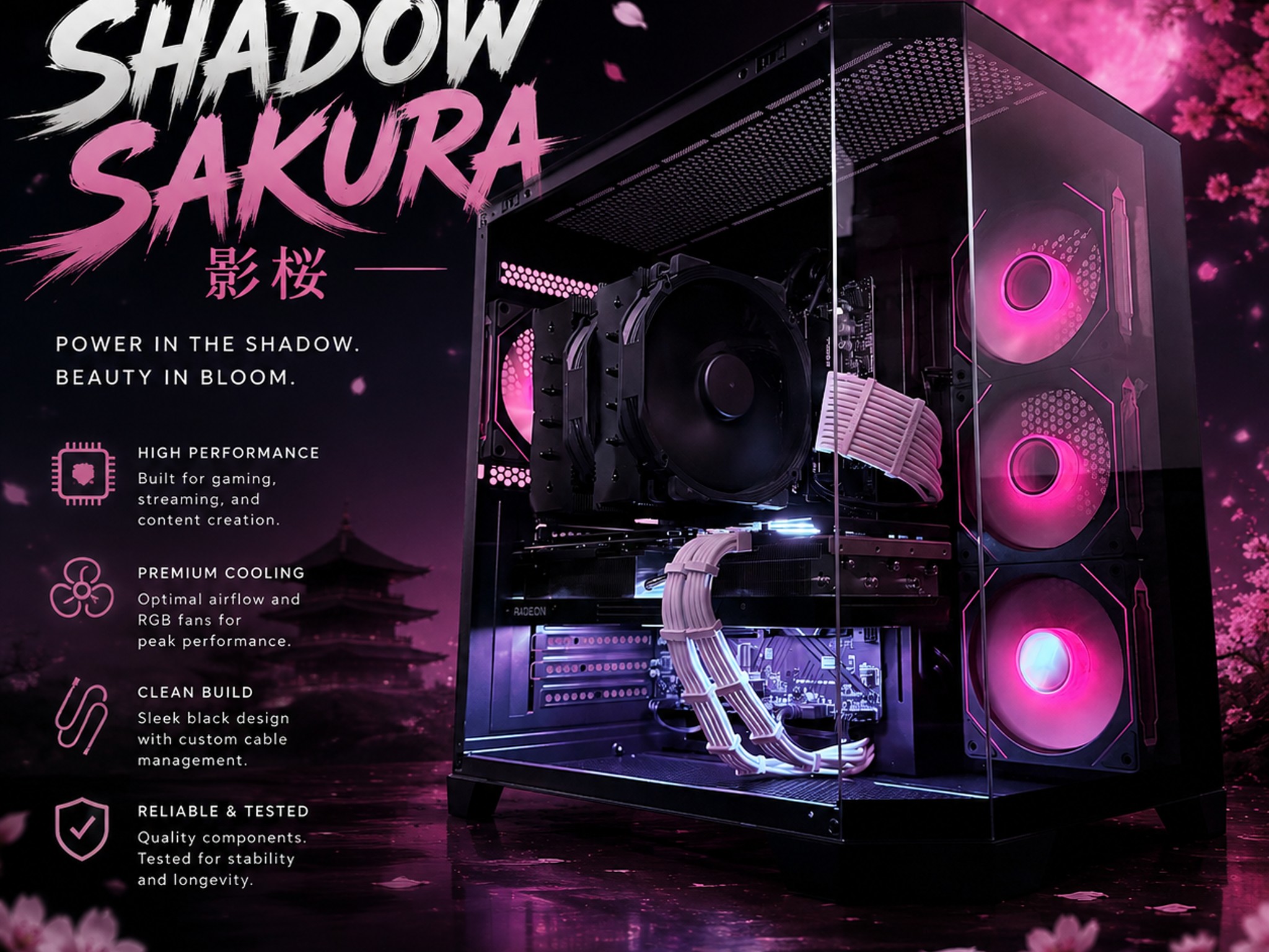 ⚫️"Shadow Sakura"🌸| 4K Gaming | RX 7900 XTX 24GB | Ryzen 7 7800X3D  | 32 Ram | 2TB NVMe Storage