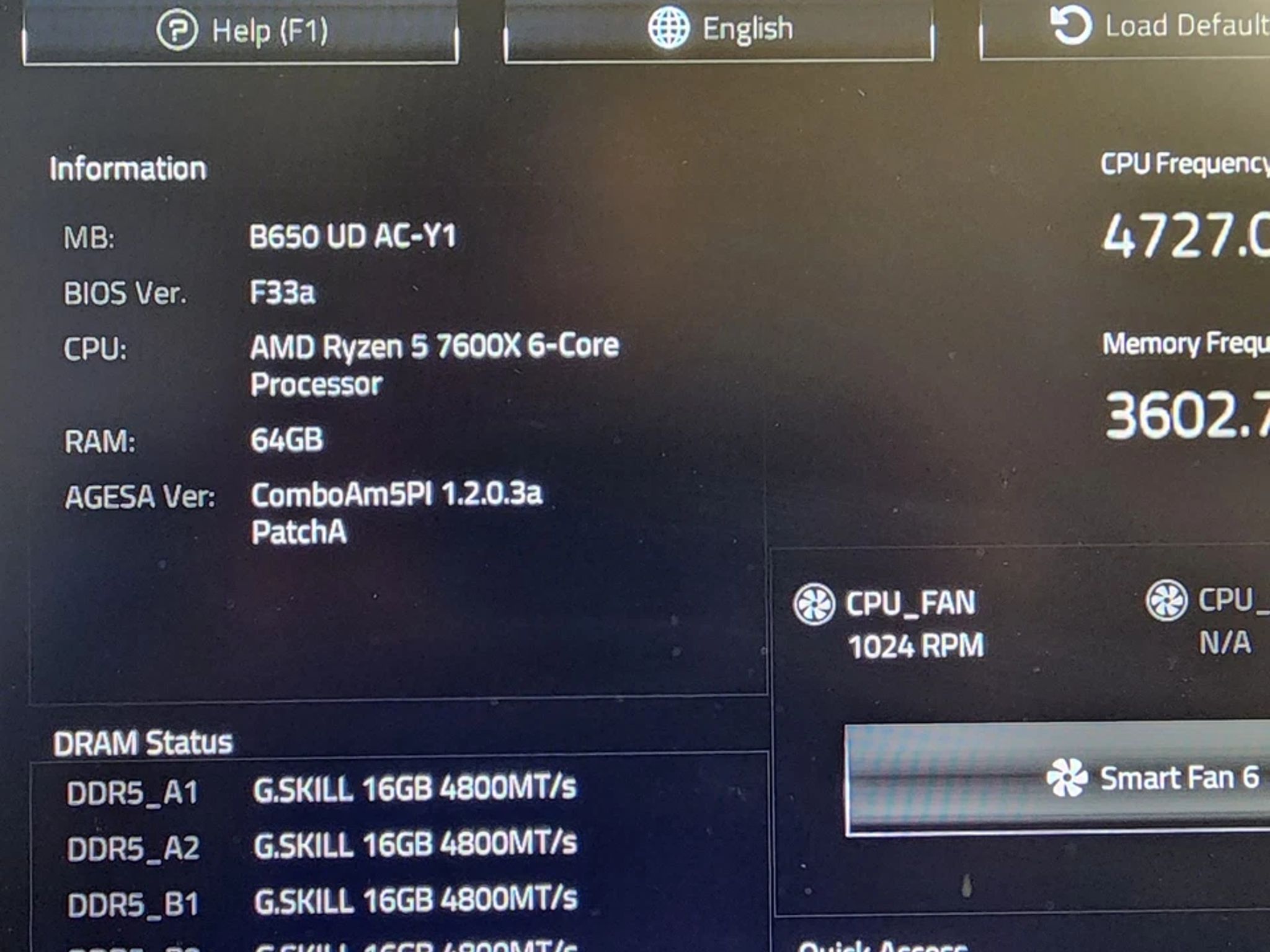 UPDATED BIOS GIGABYTE B650 UD AC WIFI DDR5 AM5 ATX MOTHERBOARD