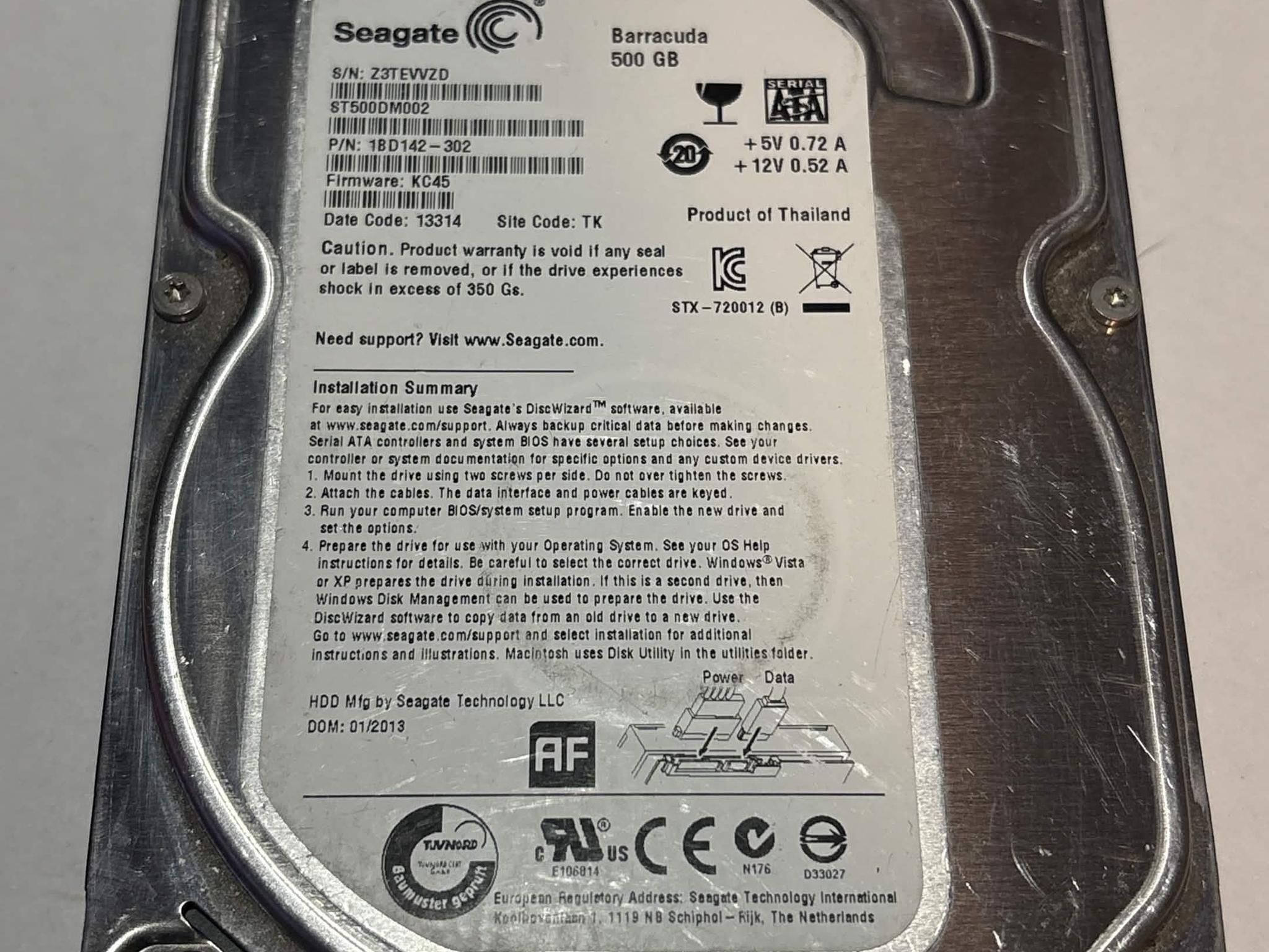 Seagate Barracuda 500GB SATA Hard Drive | Tested & Functional