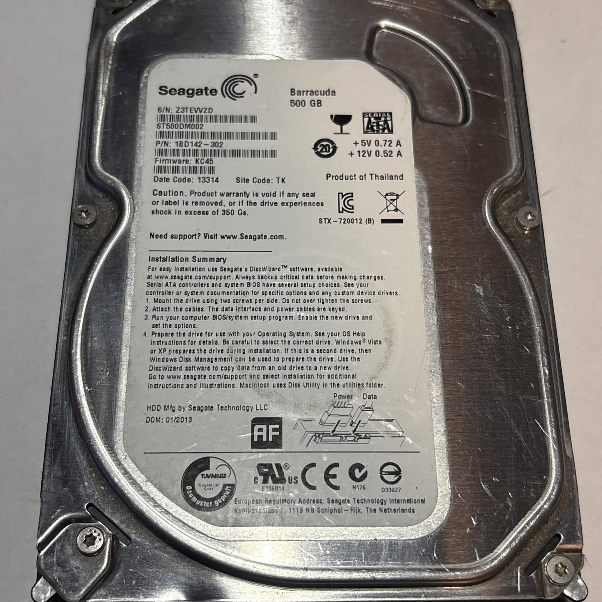 Seagate Barracuda 500GB SATA Hard Drive | Tested & Functional