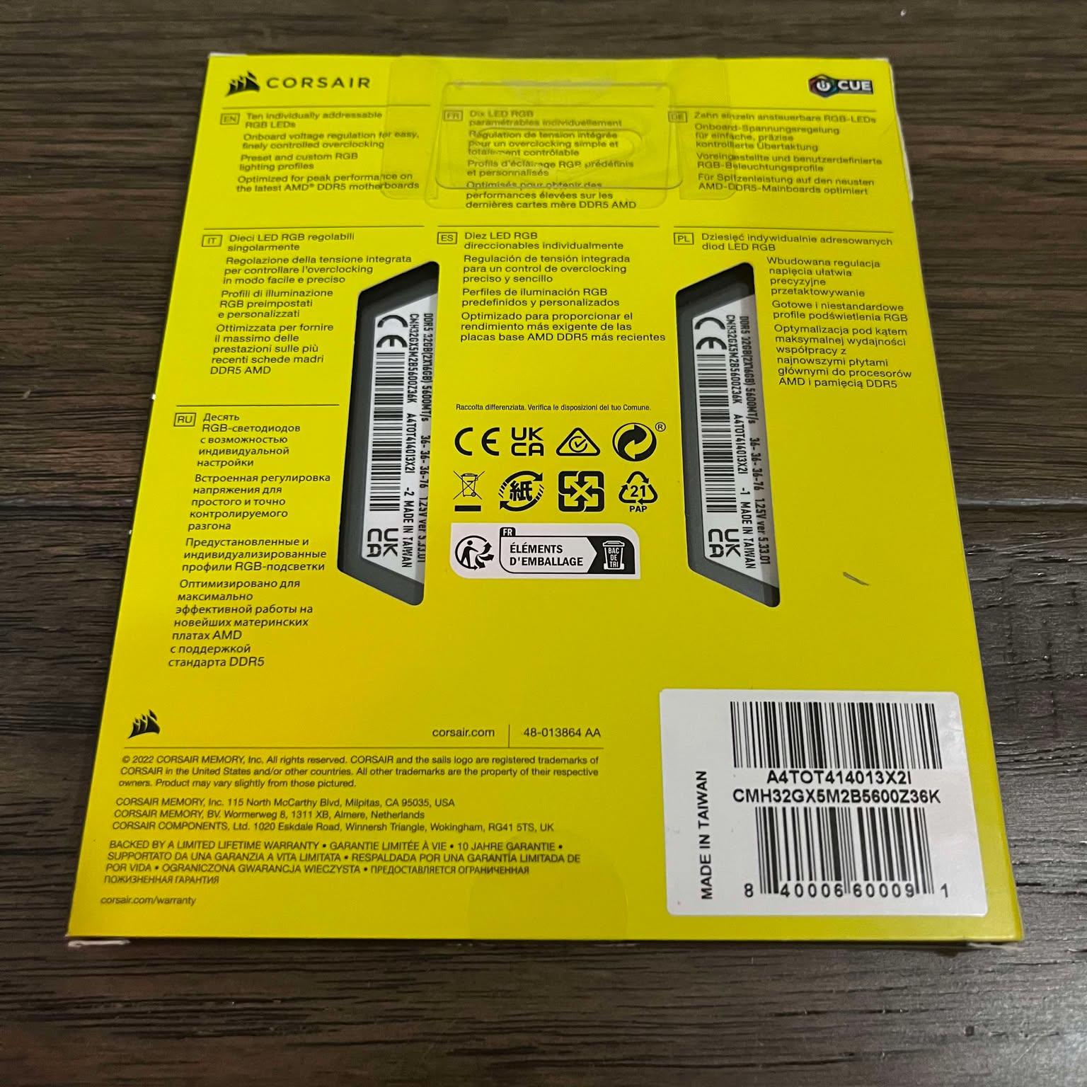 VENGEANCE RGB 32GB (2x16GB) DDR5 DRAM 5600MT/s CL36