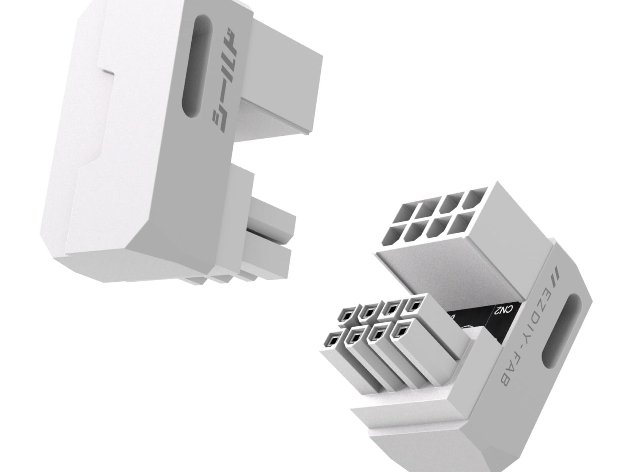 EZDIY-FAB Shield Series 8-Pin PCIe GPU Power Adapter, 180-Degree U-Turn White RVS 2 pack