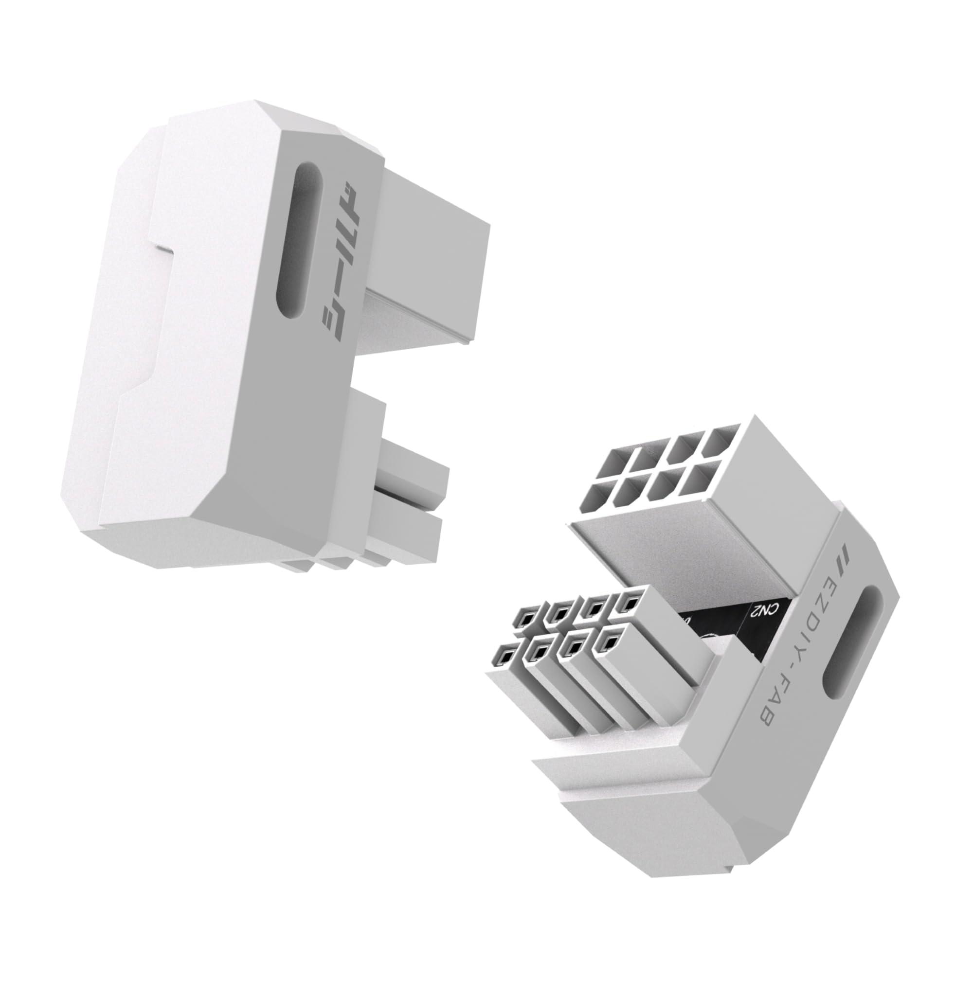 EZDIY-FAB Shield Series 8-Pin PCIe GPU Power Adapter, 180-Degree U-Turn White RVS 2 pack