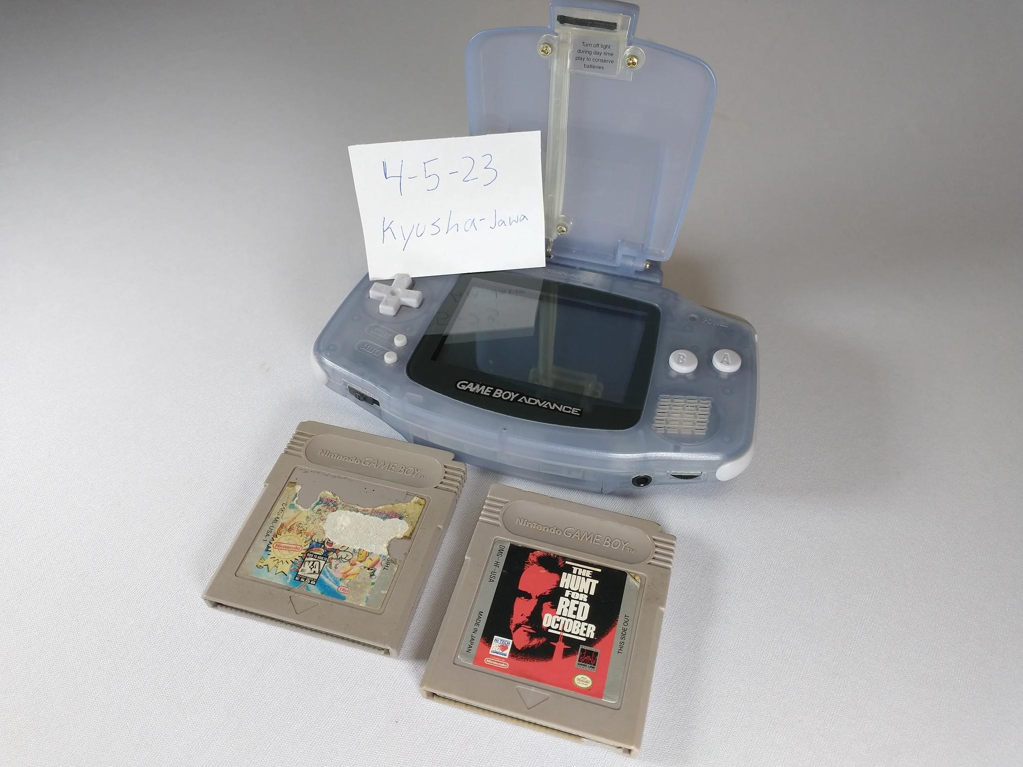Gameboy Advance Clear Light Blue with Pelican Light Shield Super Mario & Red October