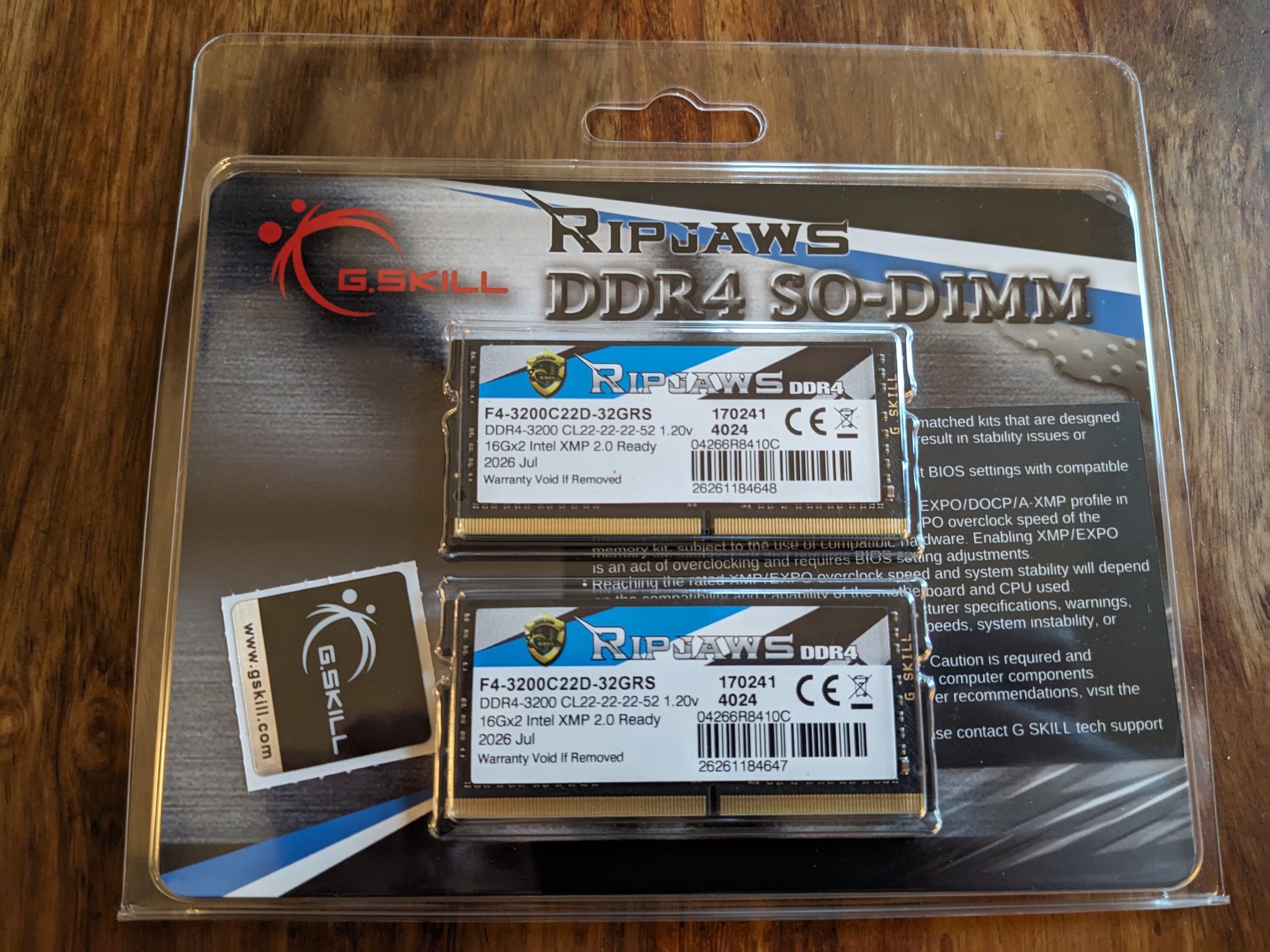 32GB G.SKILL RIPJAWS DDR SO-DIMM 3200MT CL22 -Brand New In Box!