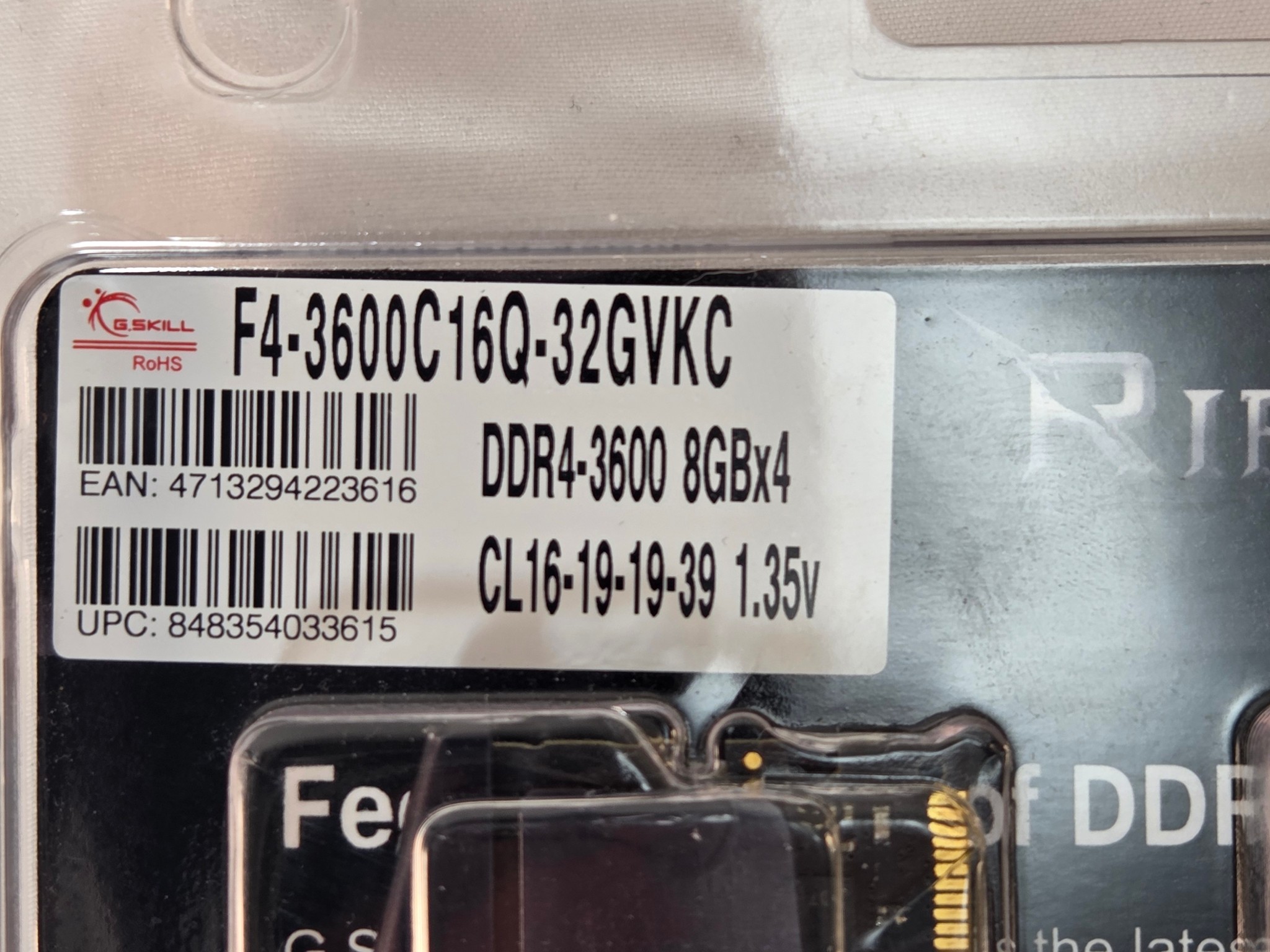 G.Skill Ripjaws V DDR4 3600Mhz 32GB (8x4GB) Black