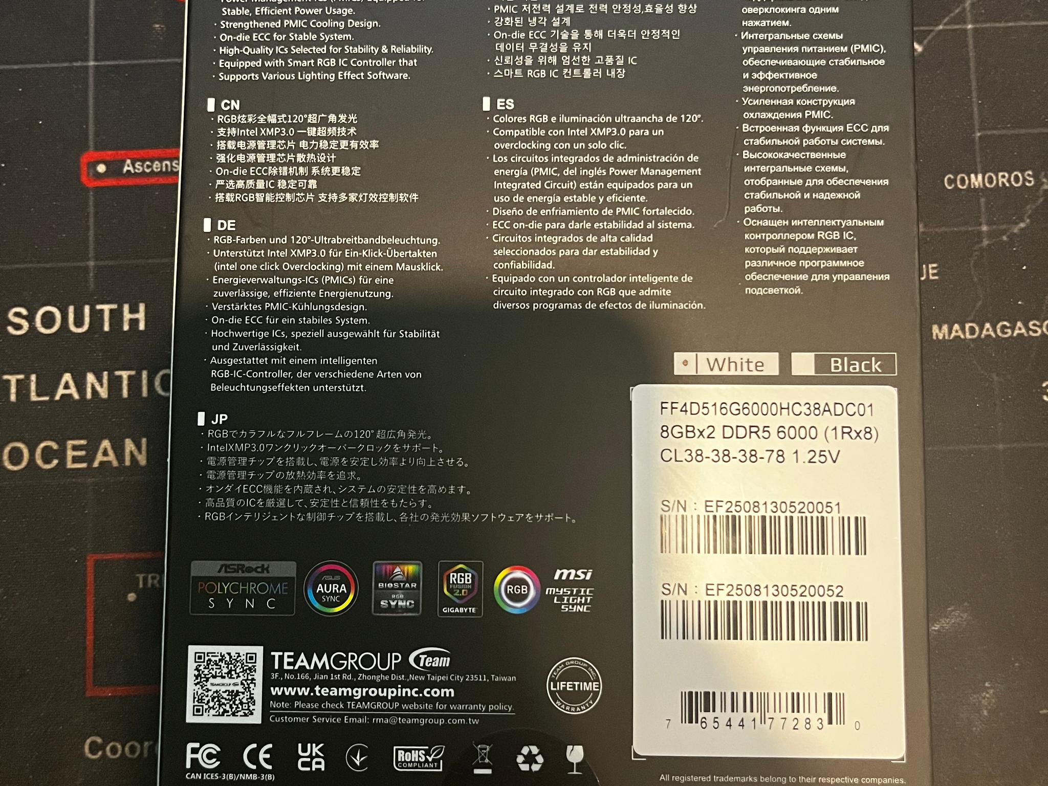TForce delta RGB DDR5 ram White