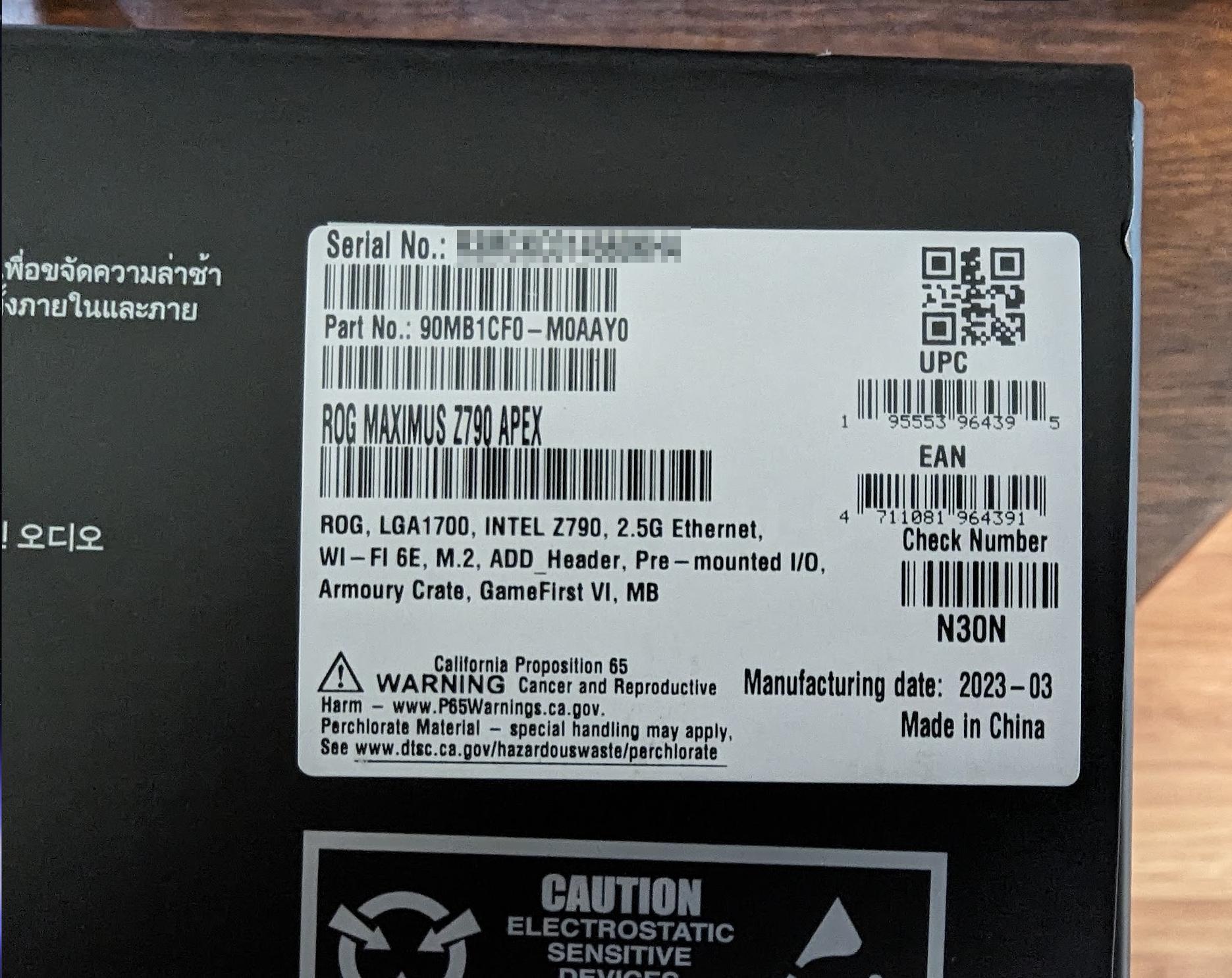 ASUS ROG MAXIMUS APEX INTEL Z790 - NEW IN BOX