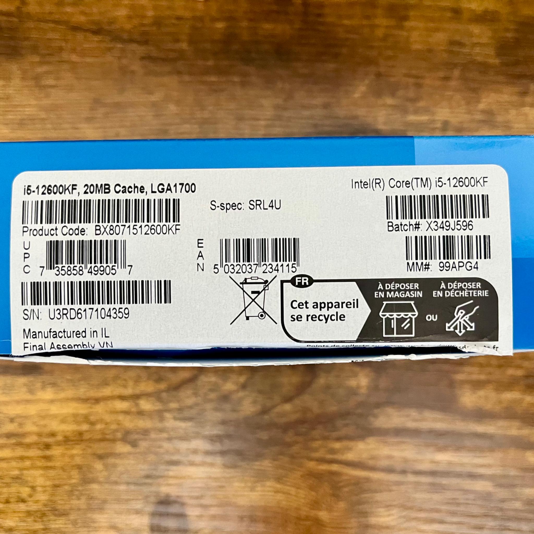 Intel Core i5-12600KF Alder Lake Ten-Core (6p+4e) LGA 1700 Processor - Original Box