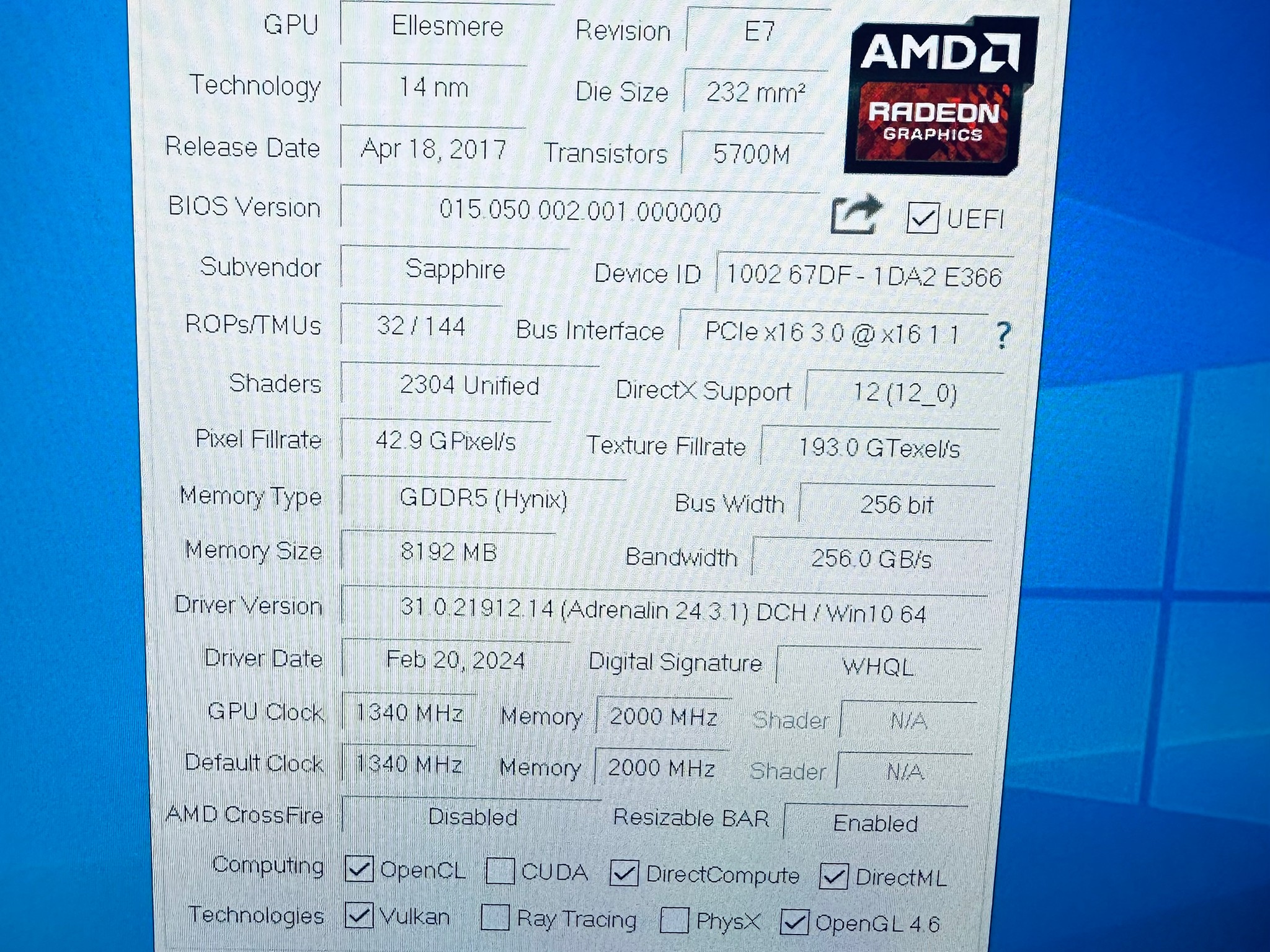 Sapphire Nitro+ Radeon RX 580 8GB