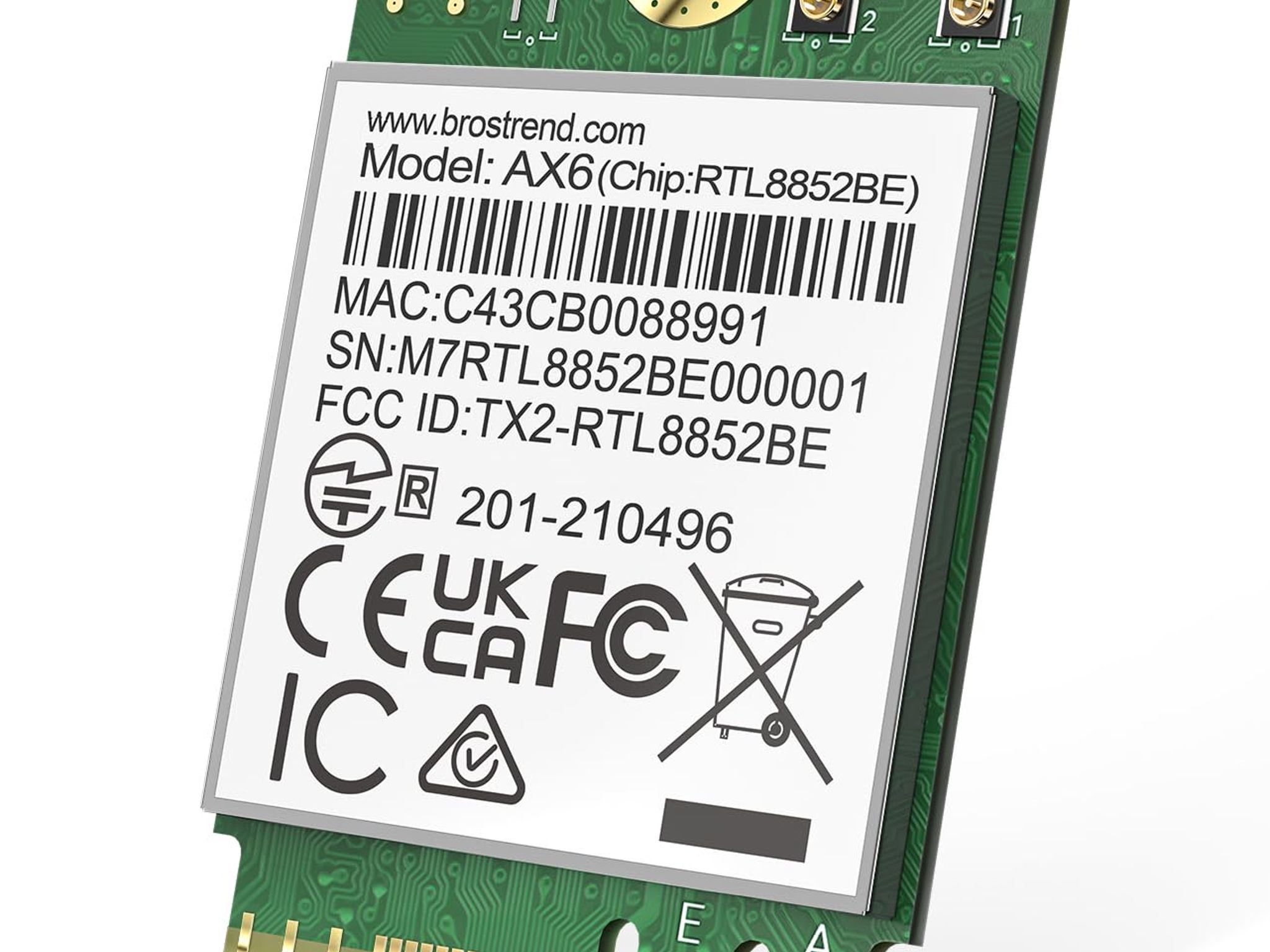 WiFi 6 M.2 Card AX1800 + BT 5.2 2.4GHZ 5GHZ