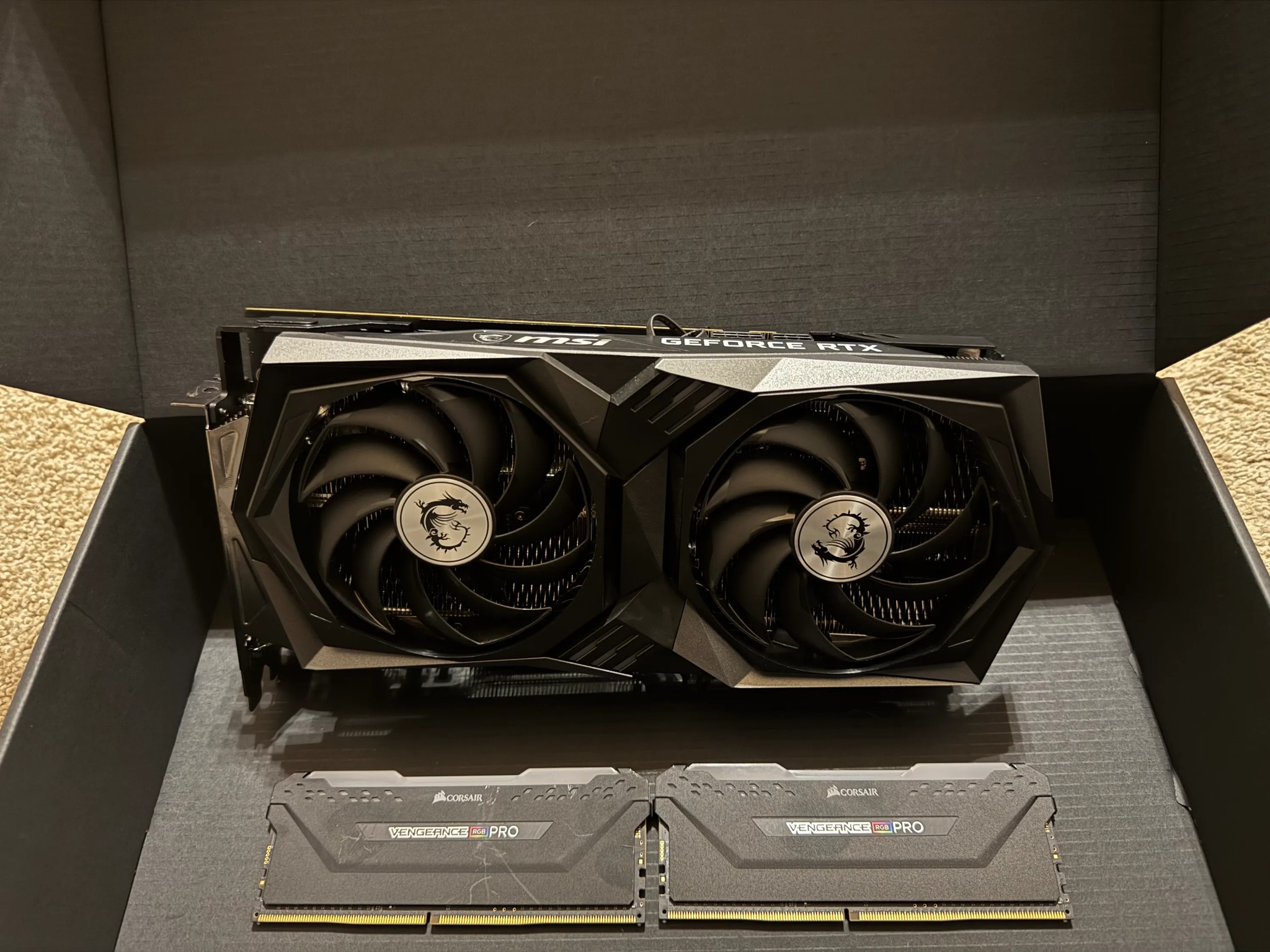 MSI GeForce RTX 3060 Ti LHR 8GB GDRR6 + Free 16GB (8GBx2) RAM Corsair Vengeance RGB PRO DDR4 3200