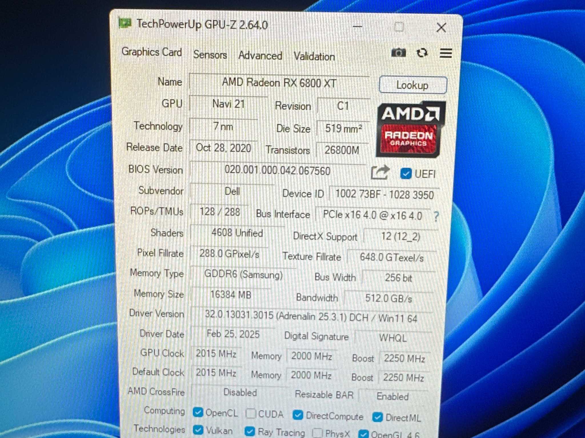 Dell Rx 6800 Xt 16GB