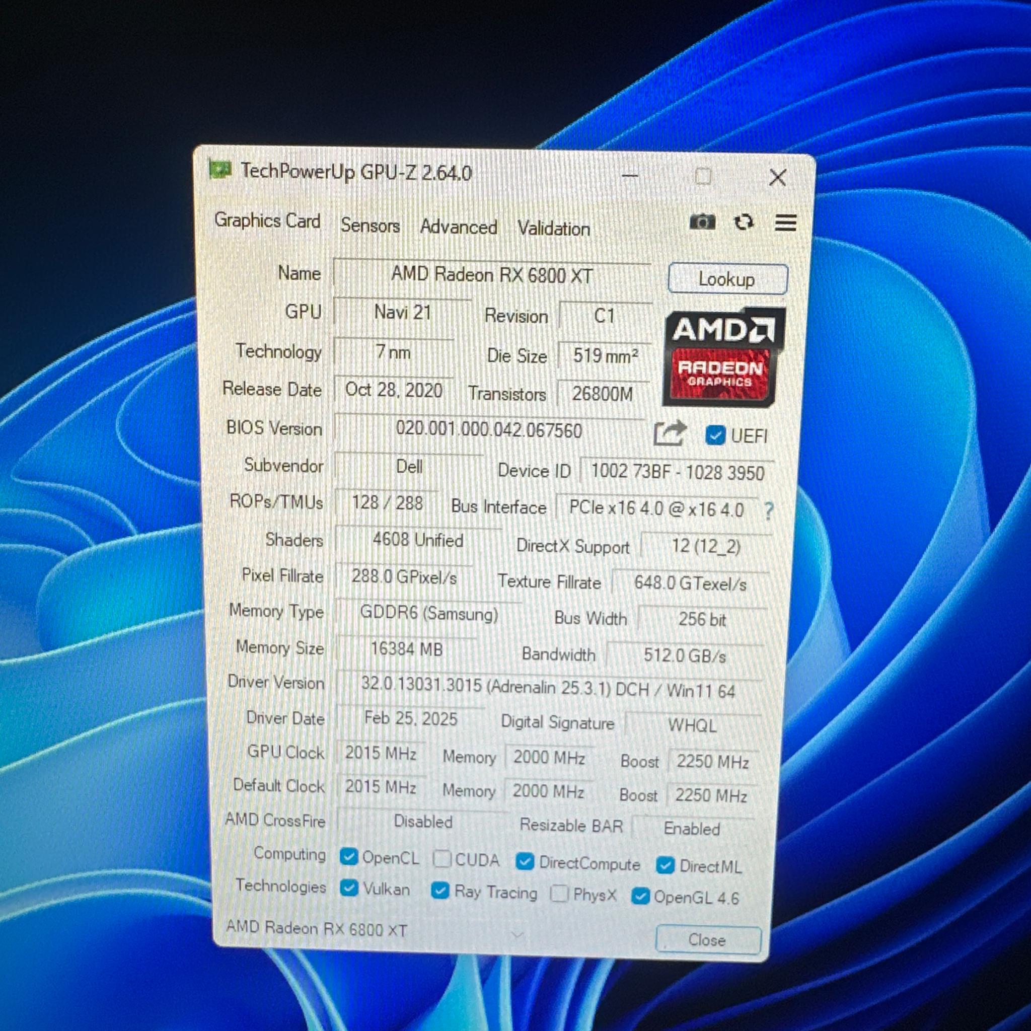 Dell Rx 6800 Xt 16GB