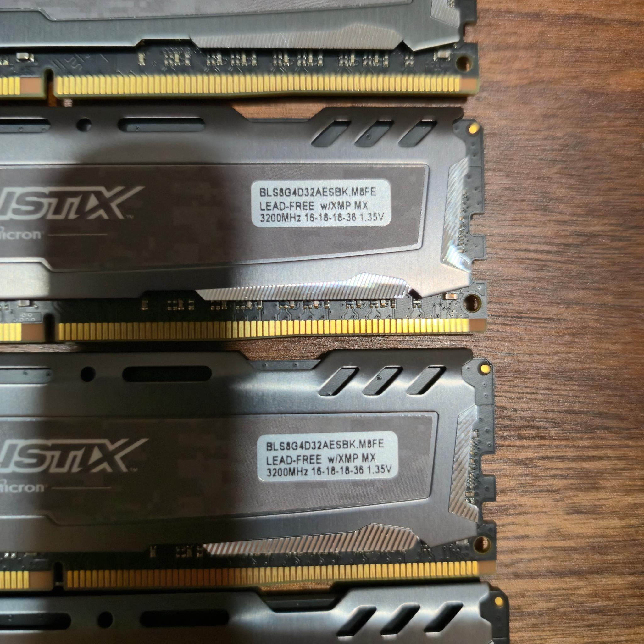 Crucial Ballistics 4x8gb 32gb single rank Cl16 3200mhz ddr4
