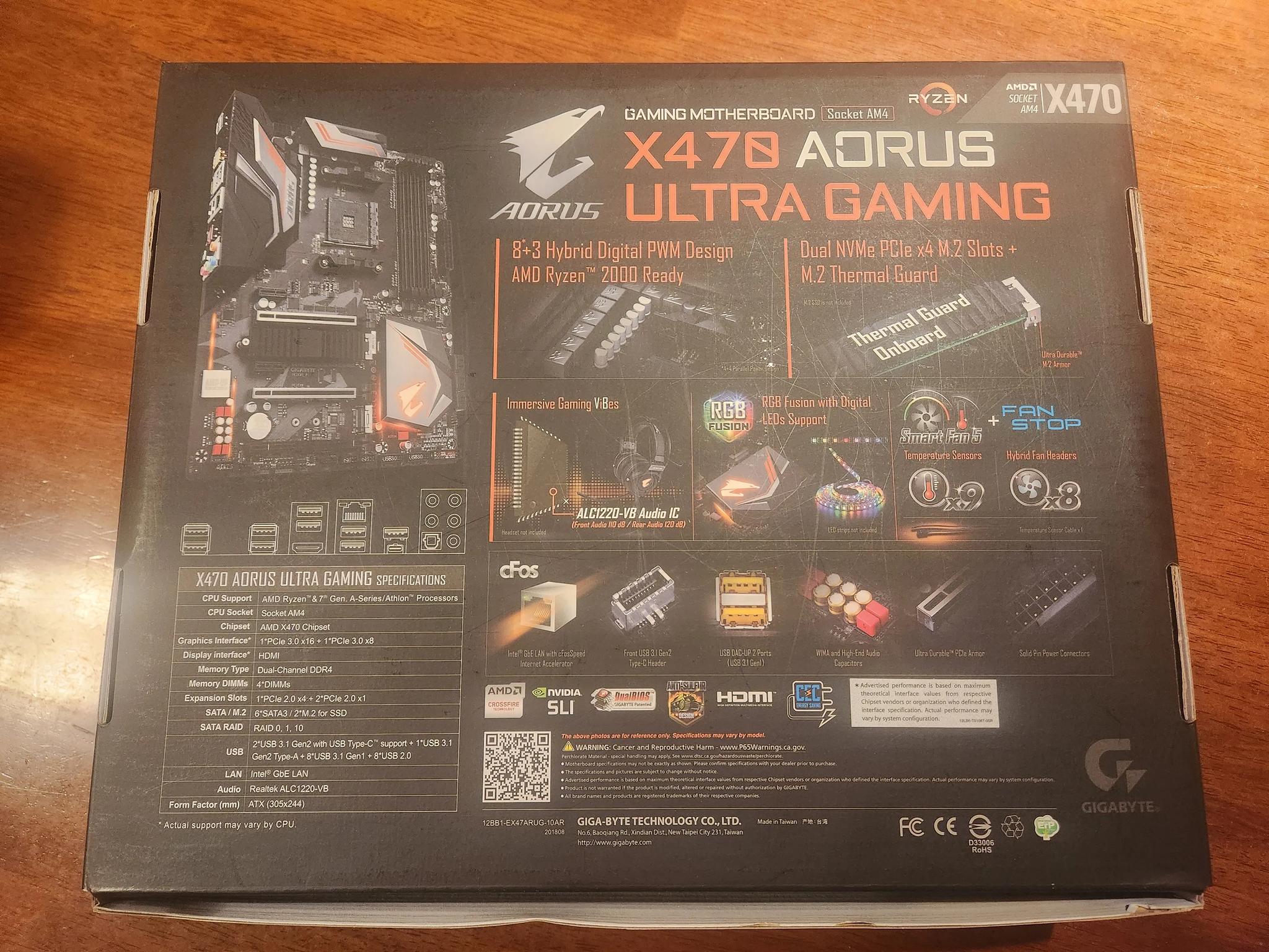 GIGABYTE X470 AORUS Ultra Gaming AM4 ATX AMD Motherboard Socket Ryzen