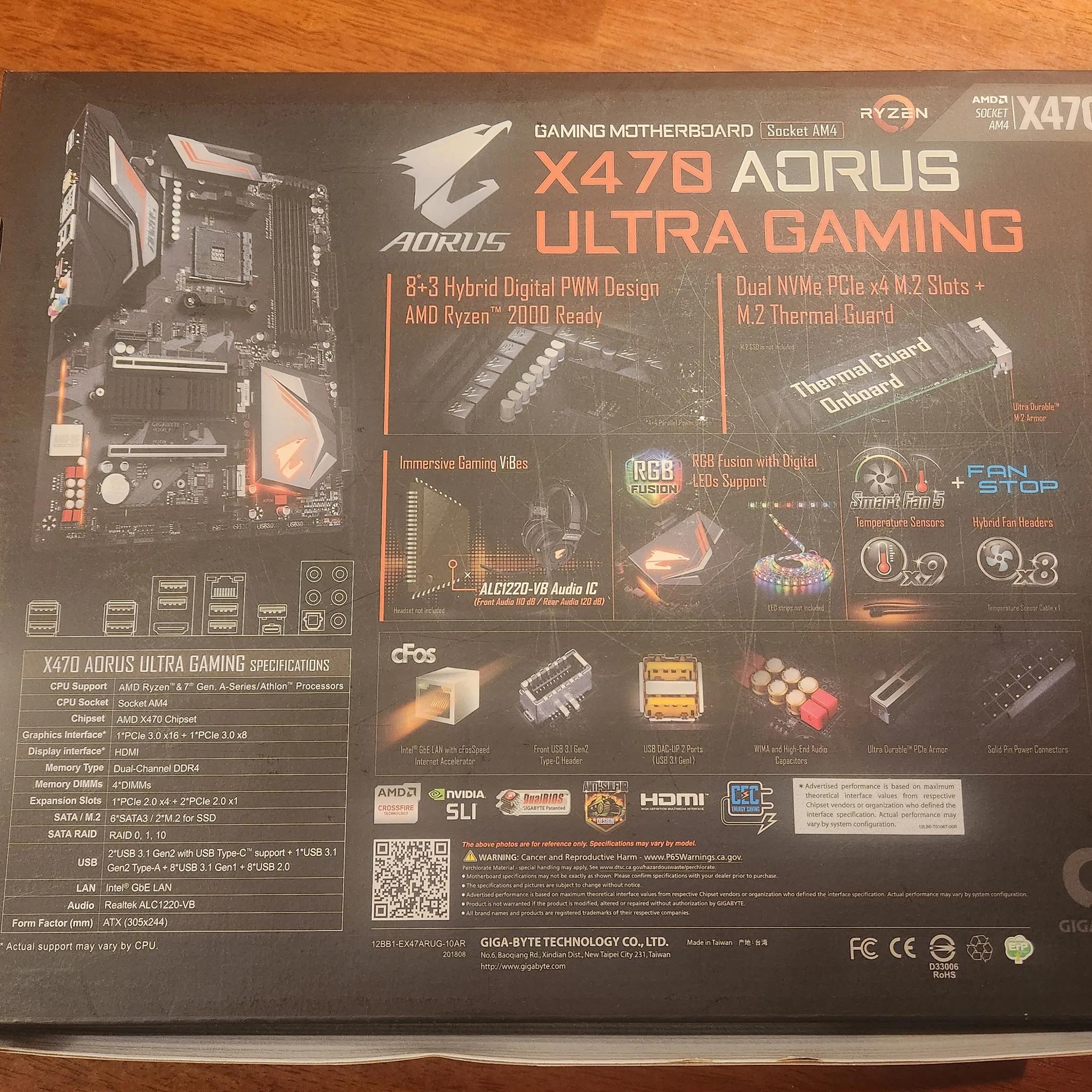 GIGABYTE X470 AORUS Ultra Gaming AM4 ATX AMD Motherboard Socket Ryzen