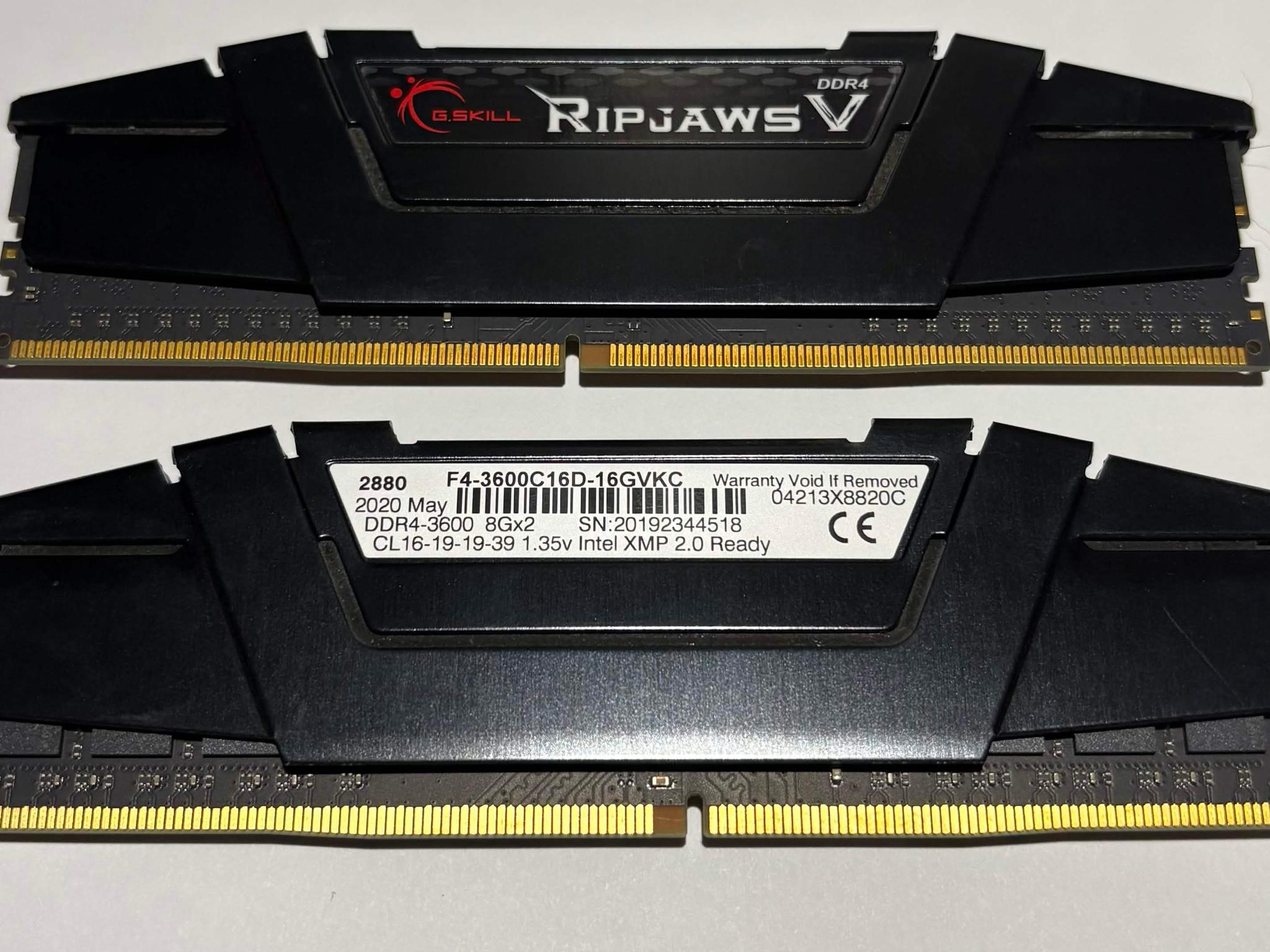 G.SKILL Ripjaws V 16GB (2x8GB) DDR4-3600 CL16 Desktop RAM Kit F4-3600C16D-16GVKC