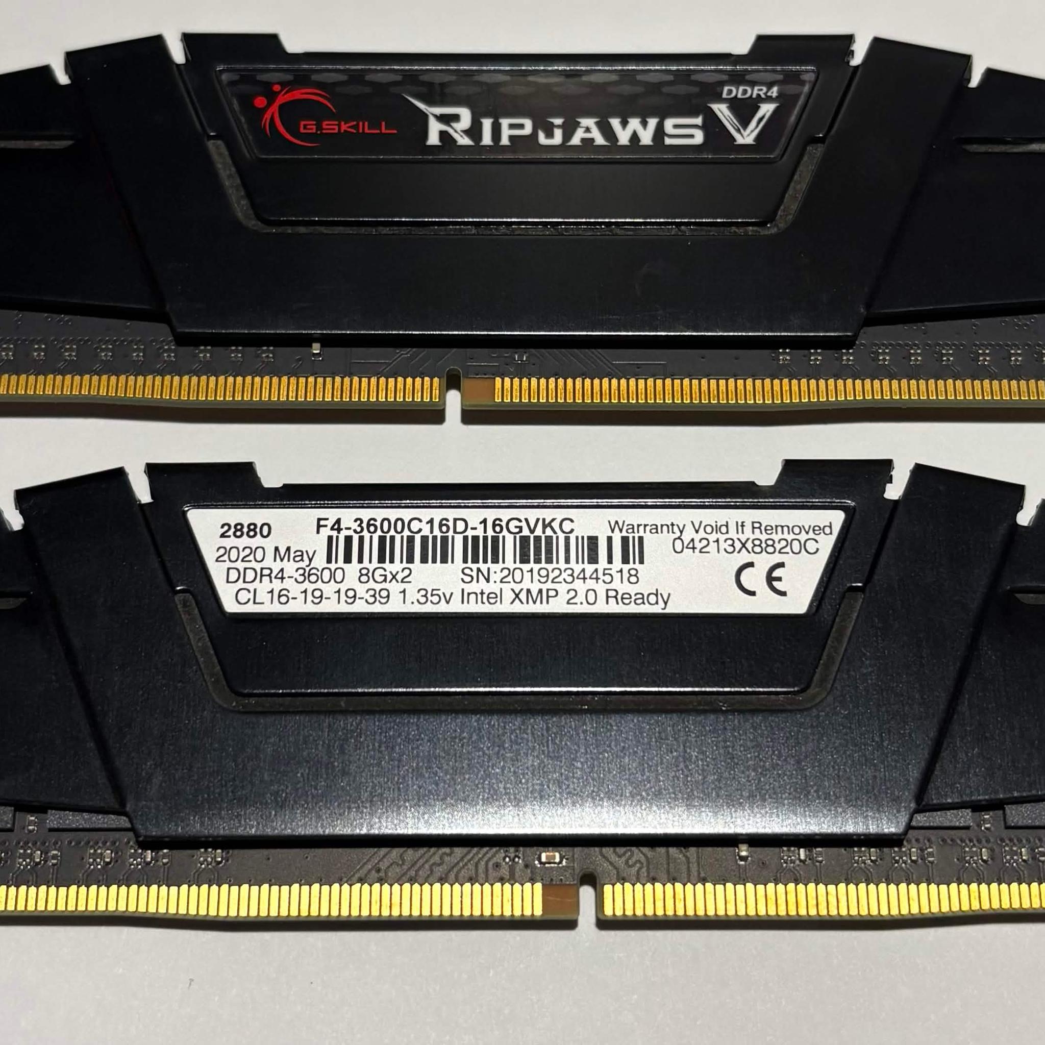 G.SKILL Ripjaws V 16GB (2x8GB) DDR4-3600 CL16 Desktop RAM Kit F4-3600C16D-16GVKC