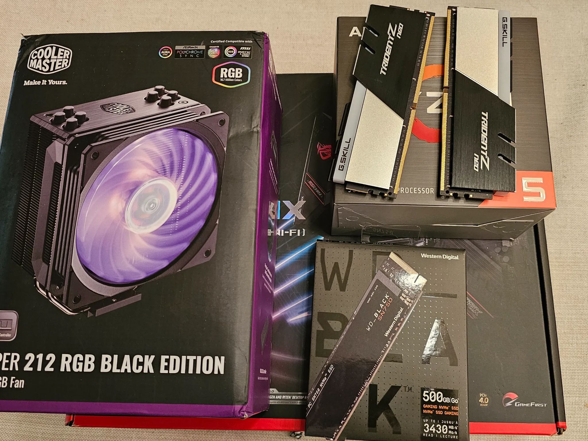Ryzen 5600x w/ Asus ROG B550-F Gaming WIFI MOBO+32GB DDR4 3600 RAM+Hyper 212 EVO RGB Cooler+500G SSD