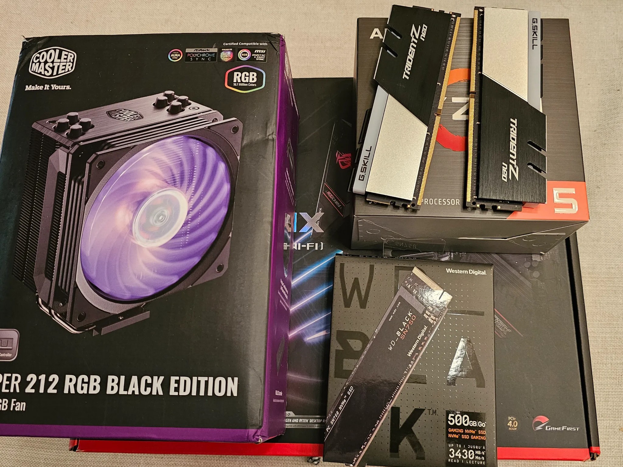 Ryzen 5600x w/ Asus ROG B550-F Gaming WIFI MOBO+32GB DDR4 3600 RAM+Hyper 212 EVO RGB Cooler+500G SSD