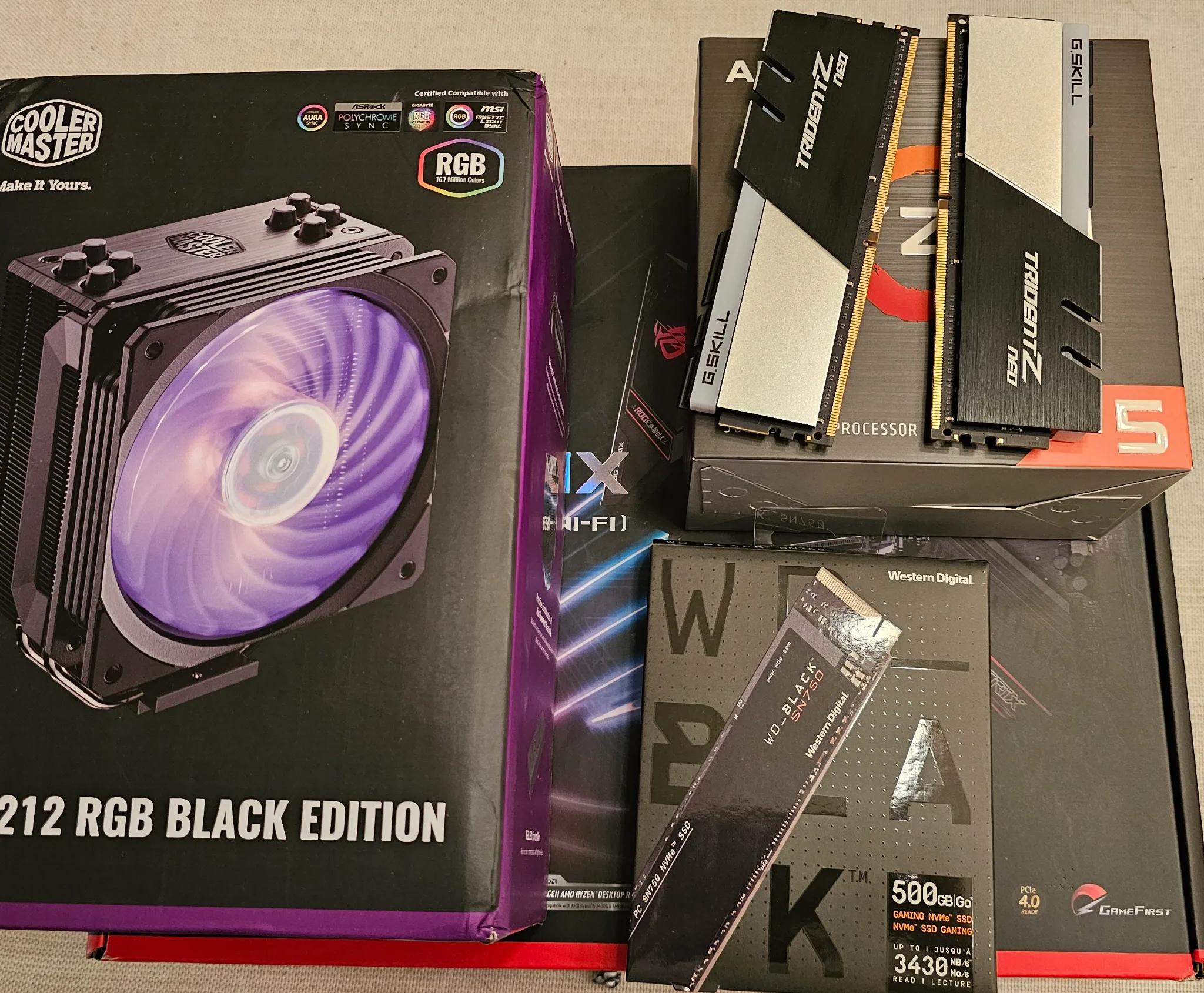 Ryzen 5600x w/ Asus ROG B550-F Gaming WIFI MOBO+32GB DDR4 3600 RAM+Hyper 212 EVO RGB Cooler+500G SSD