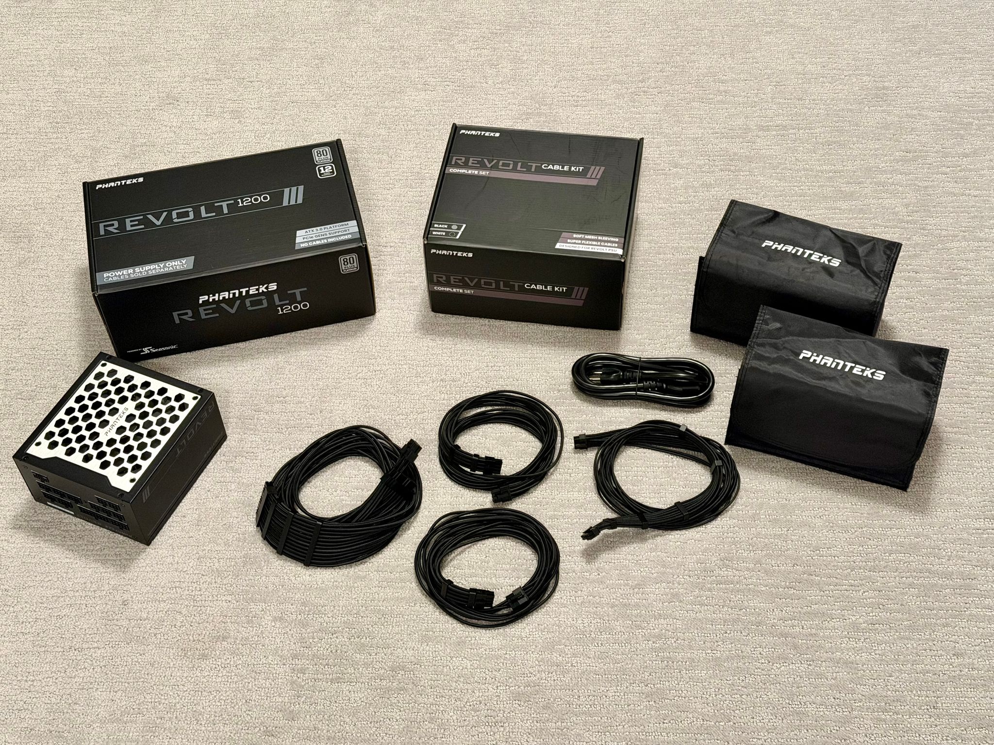 Phanteks 1200w Platinum Power Supply PSU with Sleeved Cable Kit