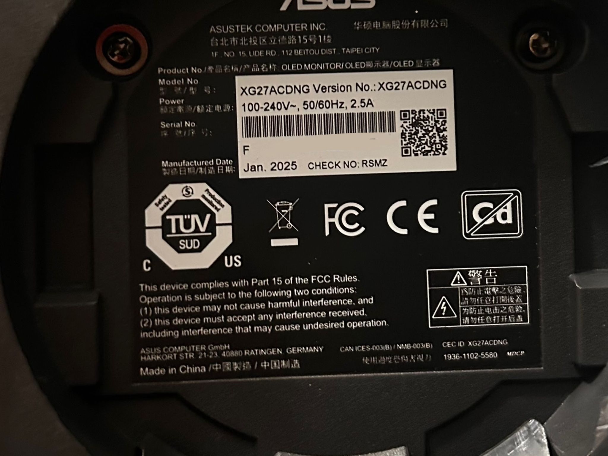 ASUS ROG Strix QD-OLED 27" (360Hz) 2K WQHD (2560 x 1440) Gaming Monitor (XG27ACDNG)