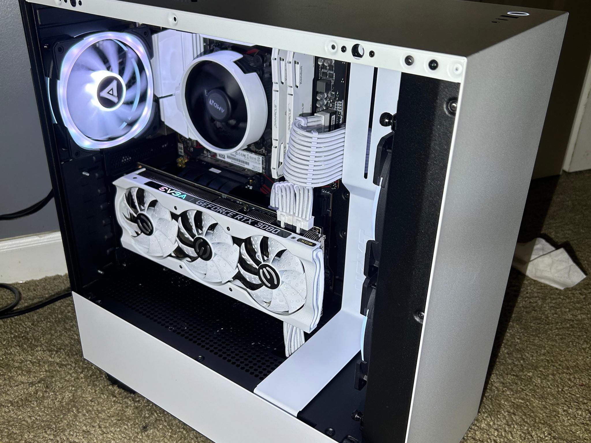 NZXT, RTX 3080/5600x, white and black rgb, vertical mount, 1TB Gaming PC