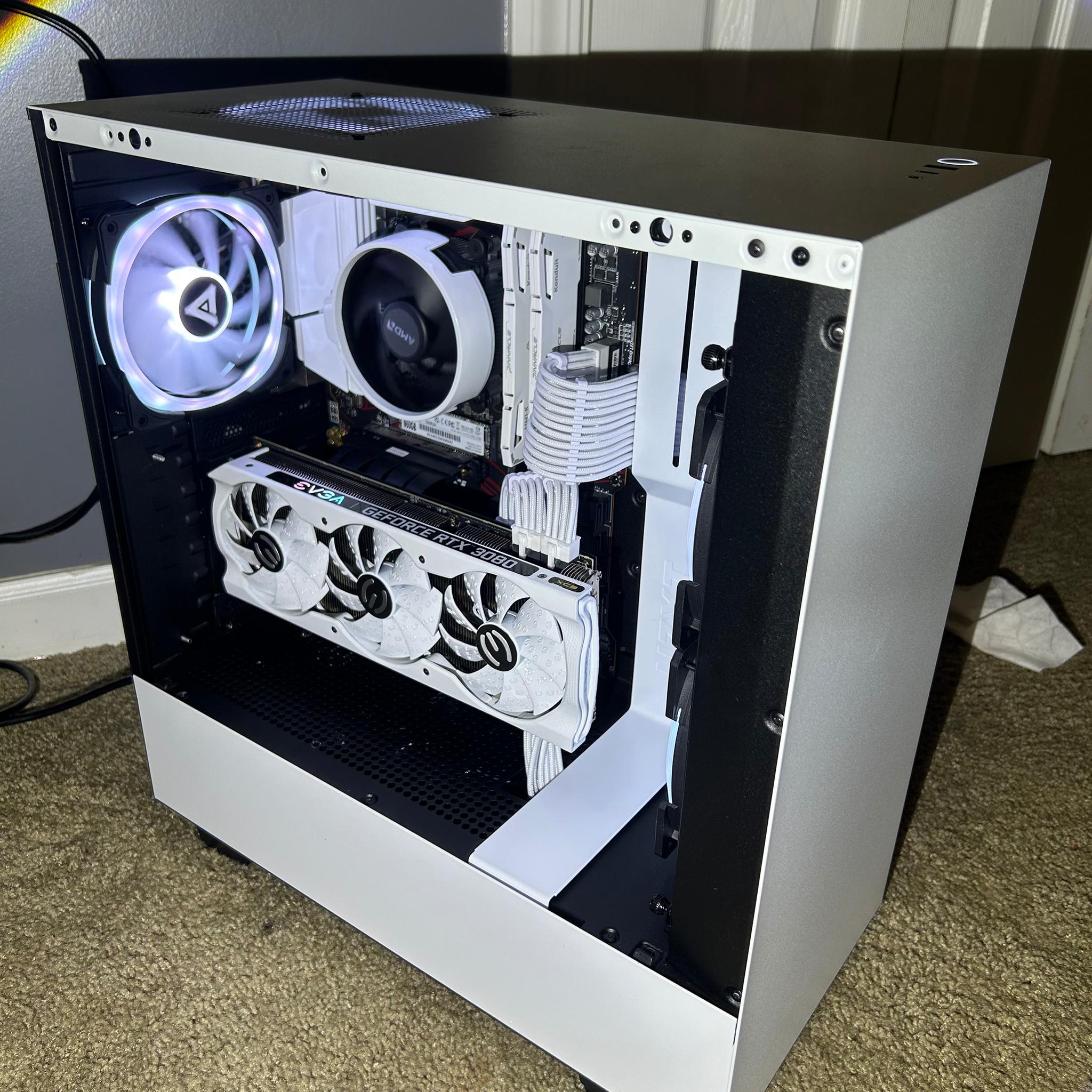 NZXT, RTX 3080/5600x, white and black rgb, vertical mount, 1TB Gaming PC