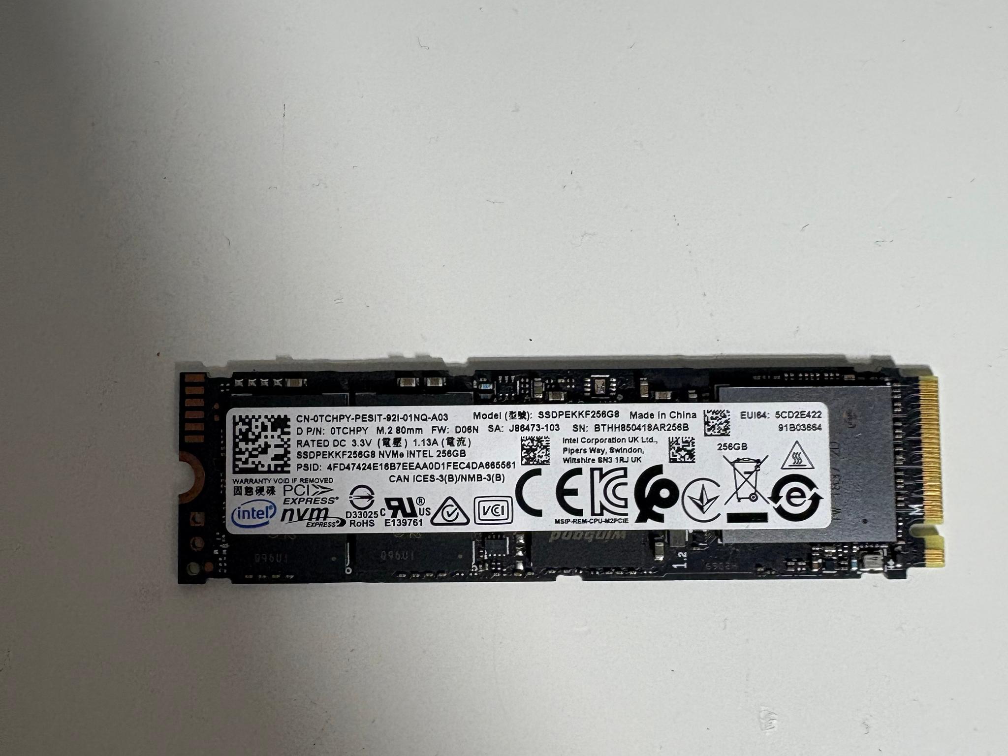 Intel 256GB Gen3.0x4 NVMe SSD