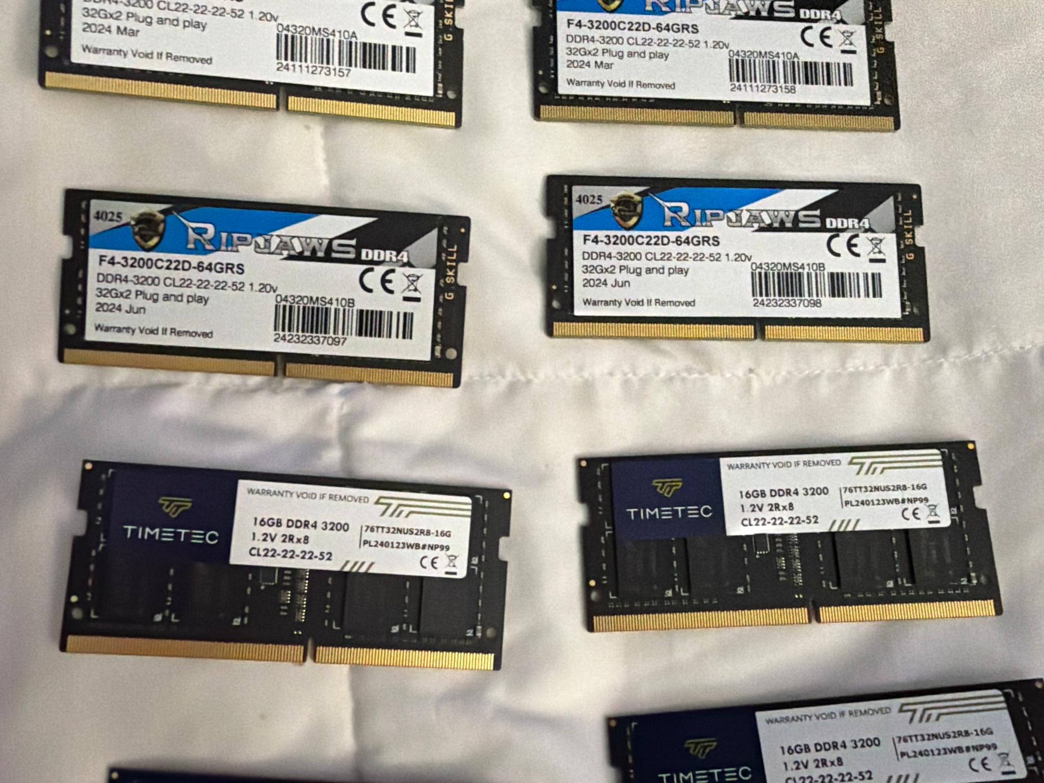 2x64GB Dual Channel Sodimm 2x 32GB Sodimm both DDR4 3200
