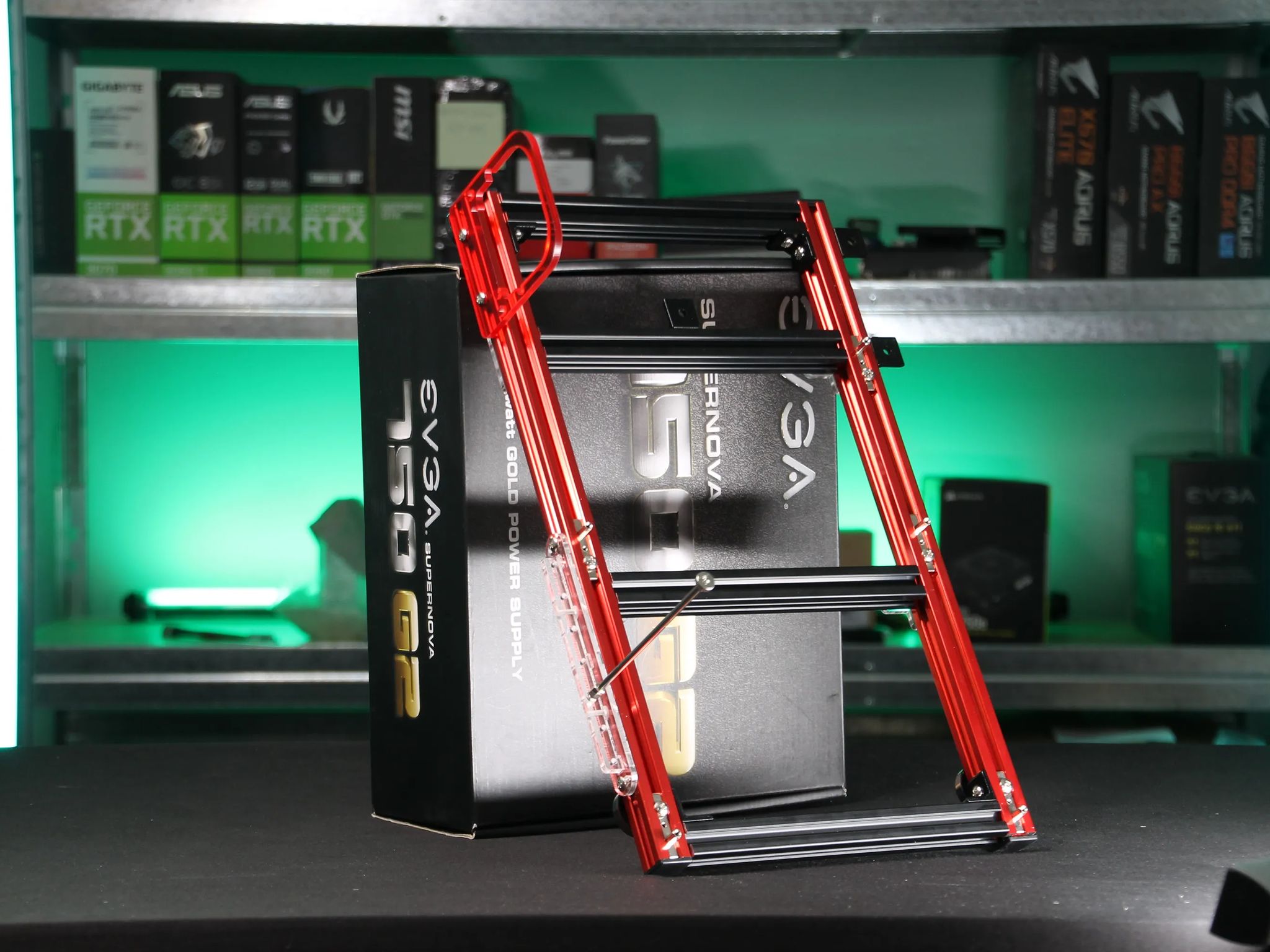 Open-Air Aluminum Test Bench (Black / Red)