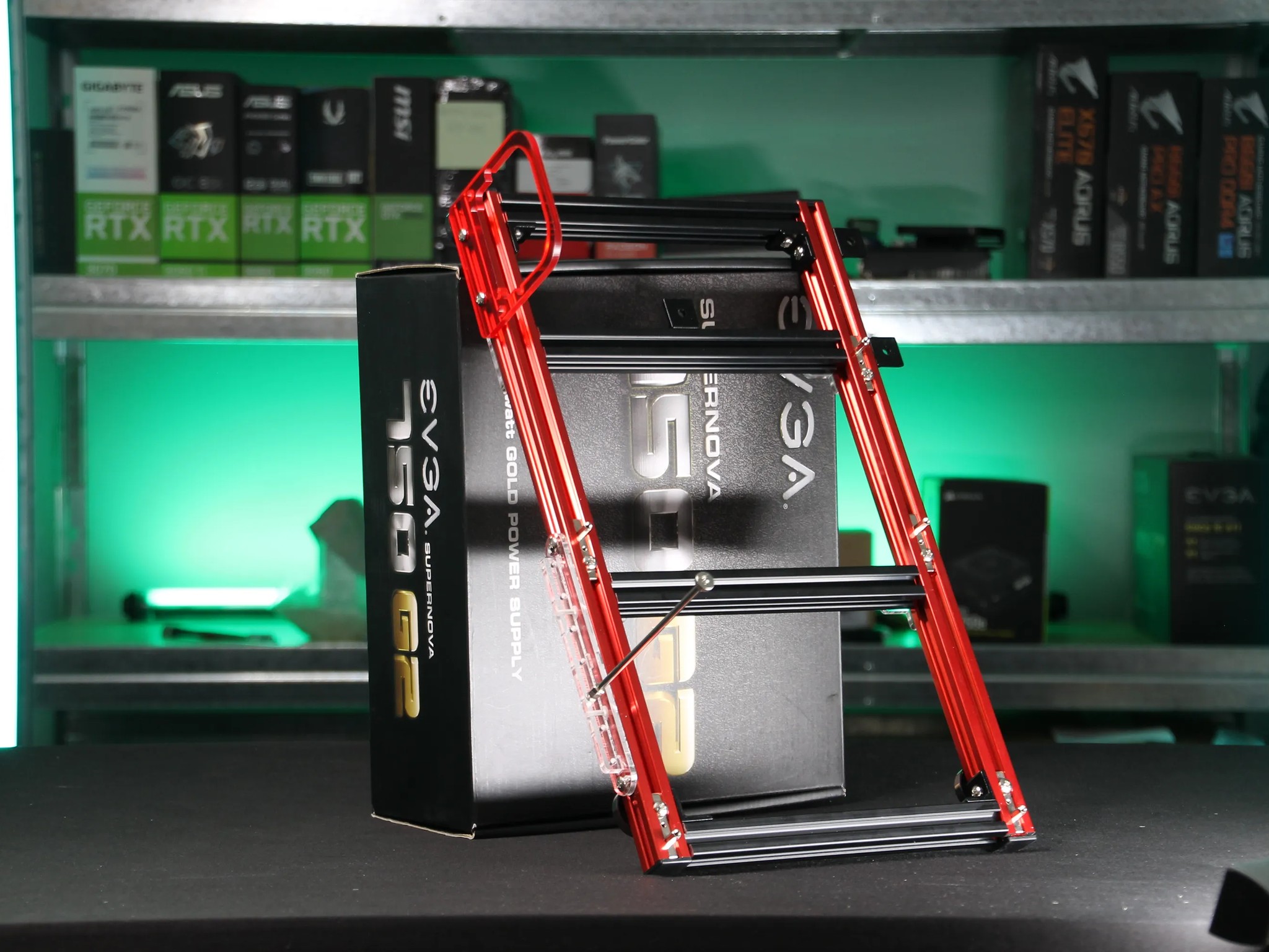 Open-Air Aluminum Test Bench (Black / Red)