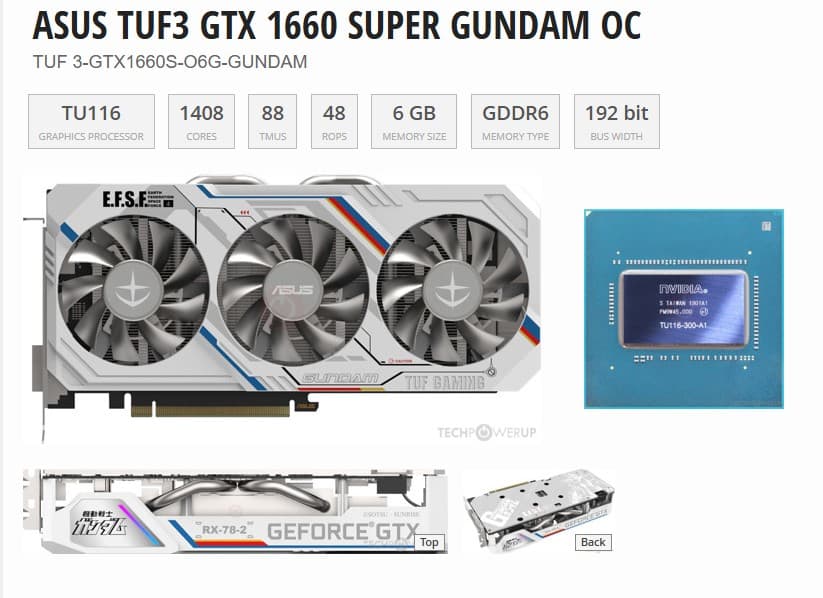 ASUS TUF3 GTX 1660 SUPER GUNDAM OC