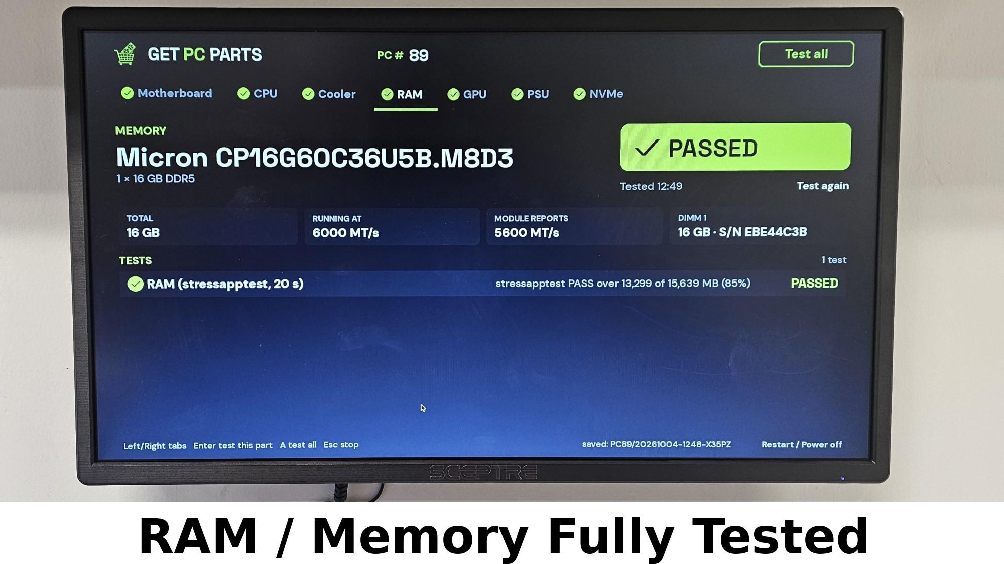 16GB DDR5 (1x16GB) CL36 6000MT/s Crucial Pro