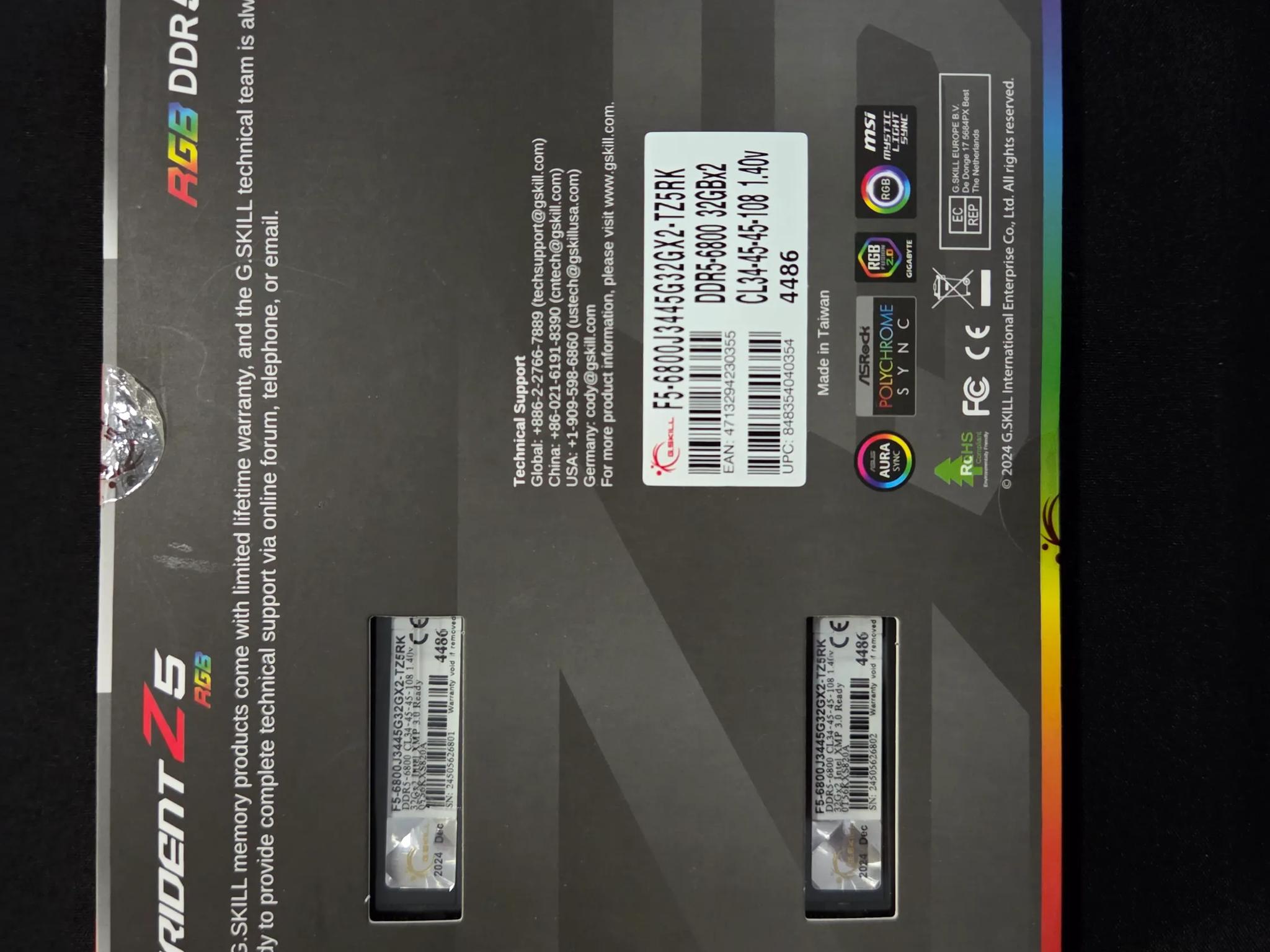 G.Skill Trident Z5 Intel / XMP 64GB Total DDR5 6800 CL34