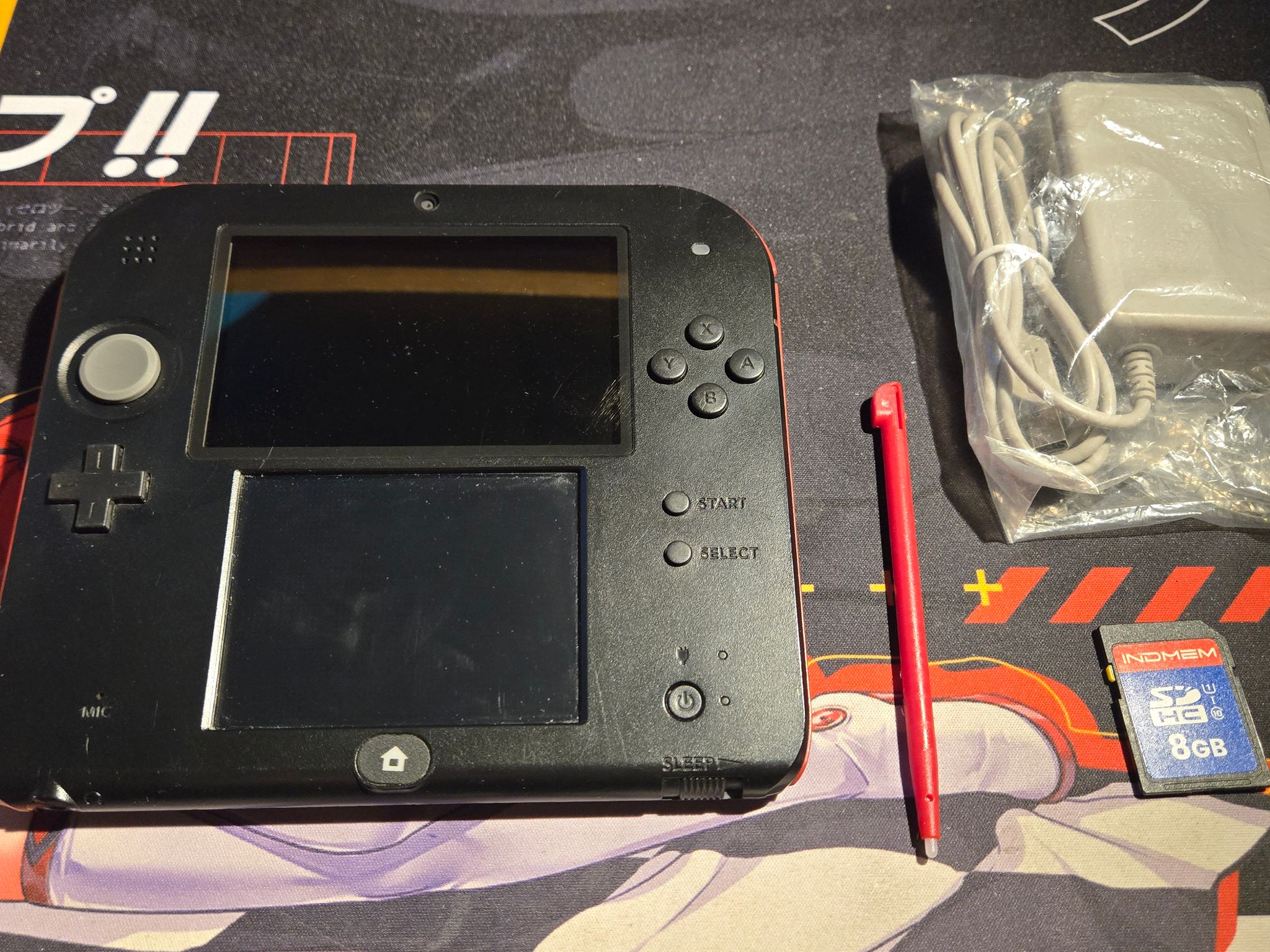 CUSTOM USED Nintendo 2DS Black/Red Handheld Console with Two (2) Games