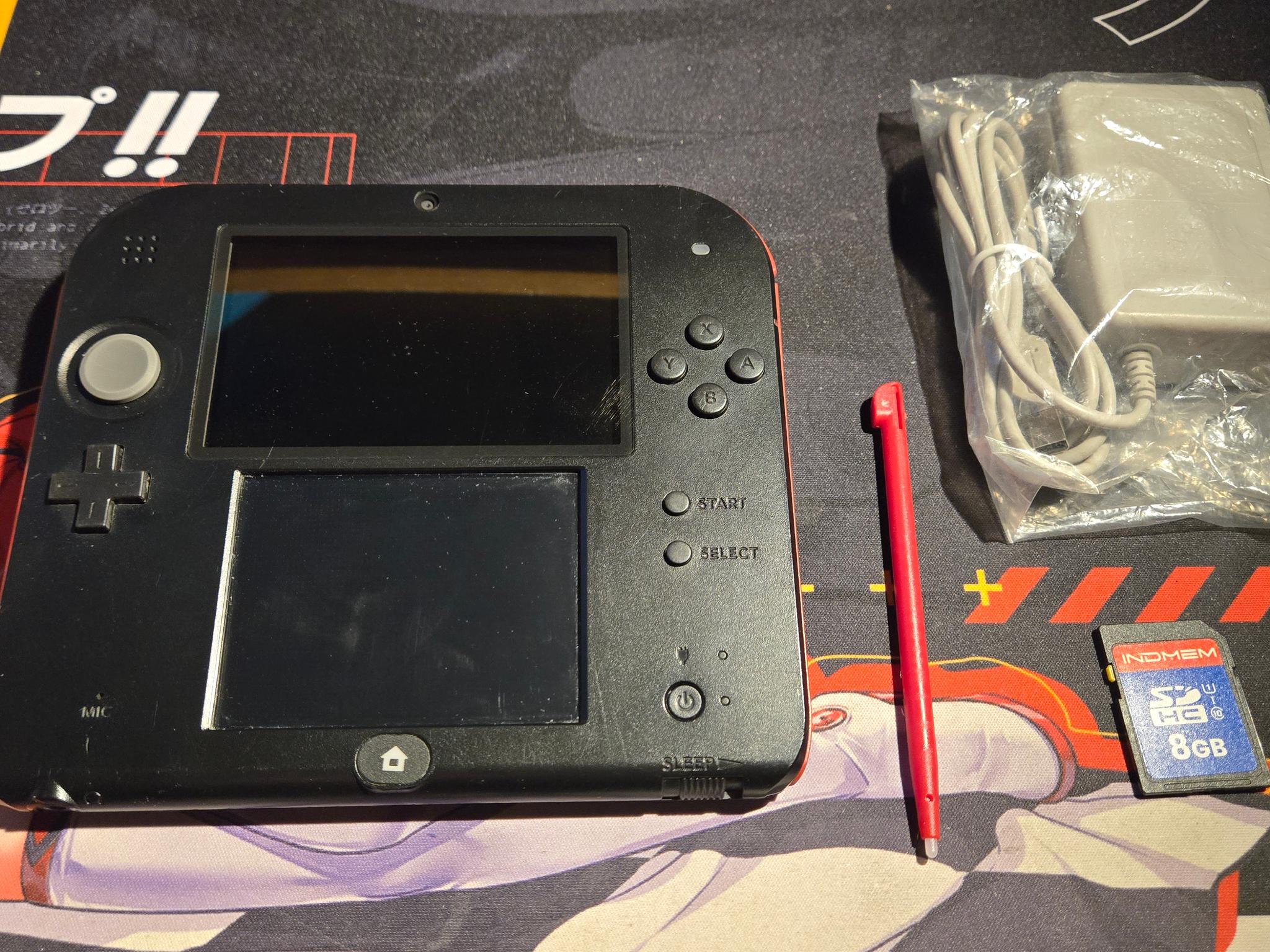 CUSTOM USED Nintendo 2DS Black/Red Handheld Console with Two (2) Games