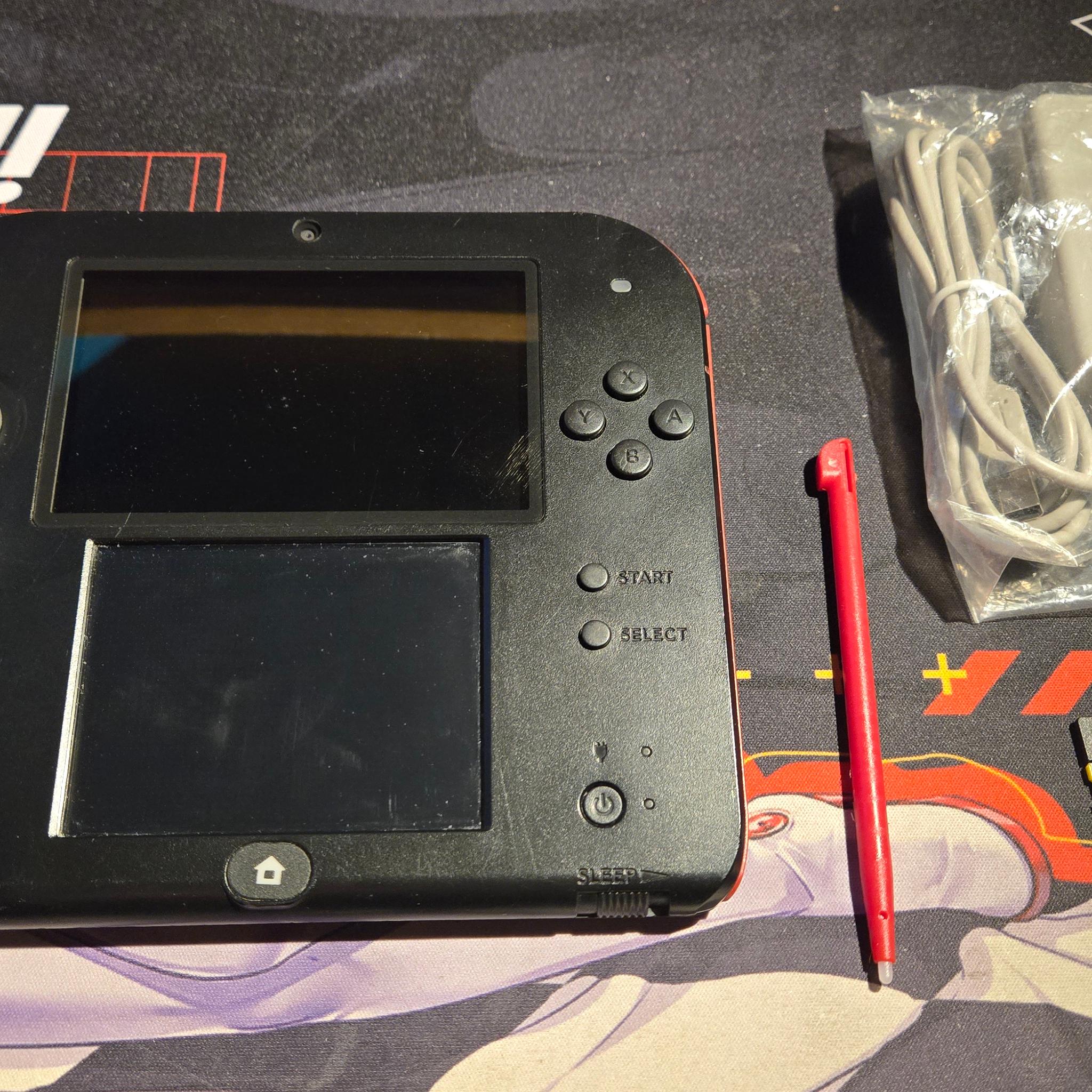 CUSTOM USED Nintendo 2DS Black/Red Handheld Console with Two (2) Games