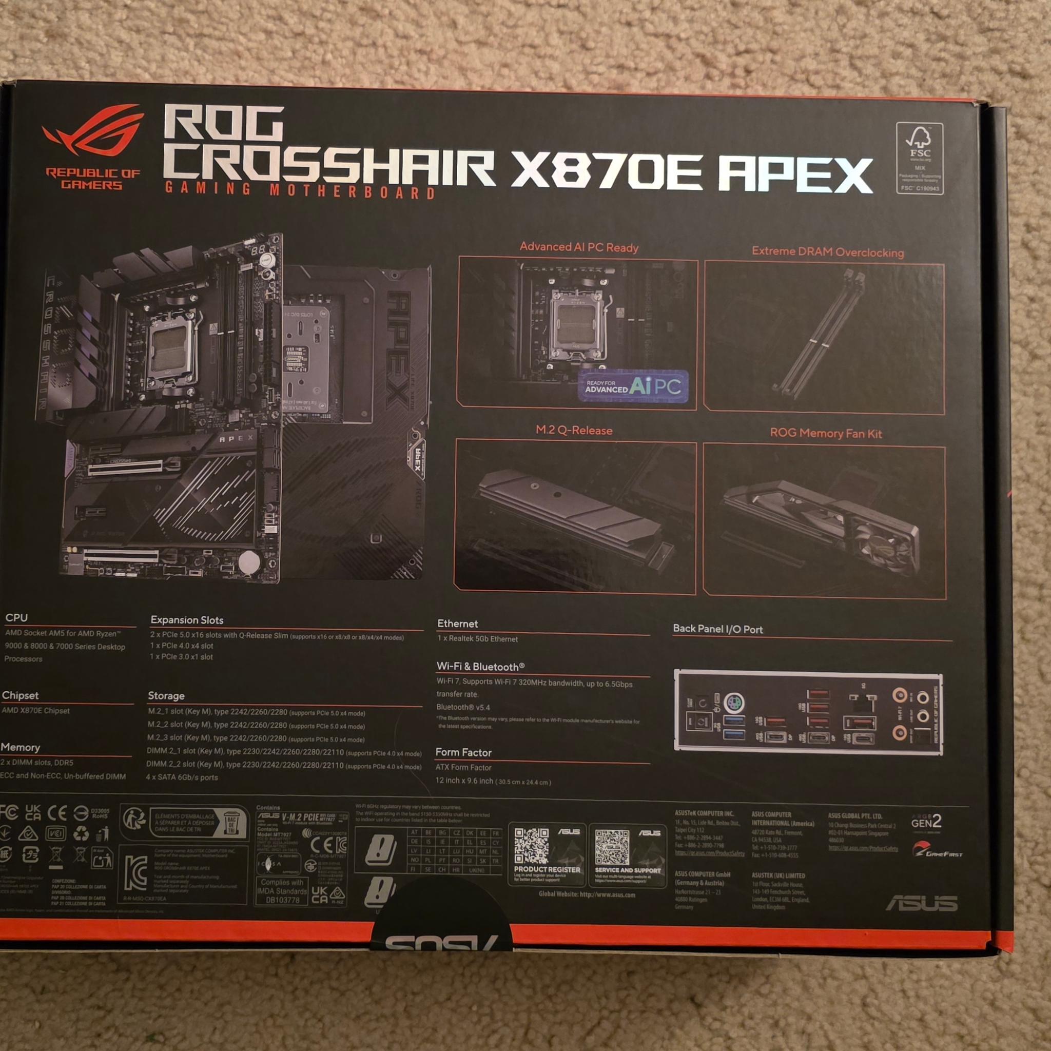 ASUS ROG CROSSHAIR X870E APEX AM5 ATX Motherboard Brand New Sealed