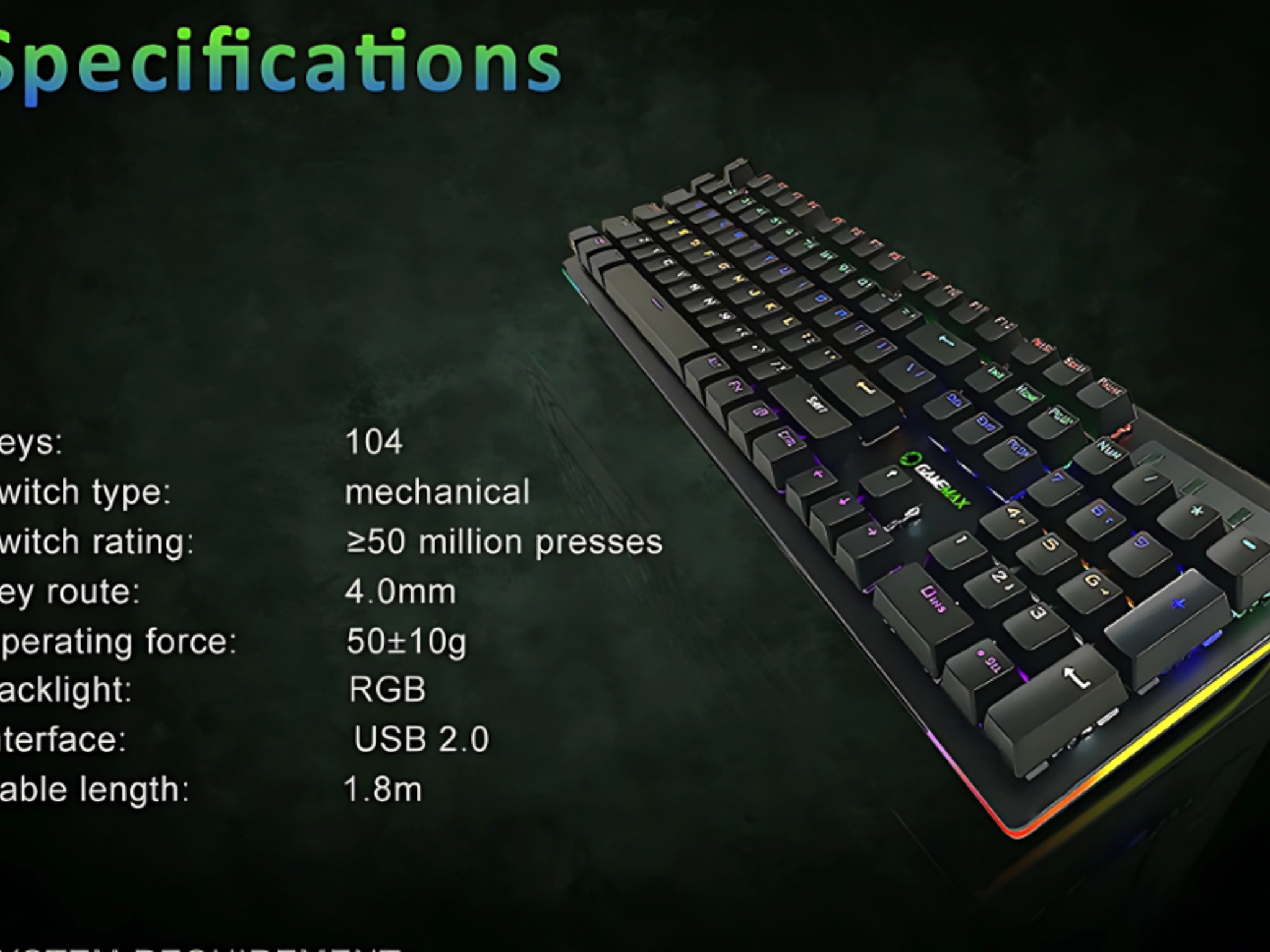 K801 Mechanical Gaming Keyboard – RGB Backlit, Blue Switches, Anti-Ghosting, Full-Size 104 Keys
