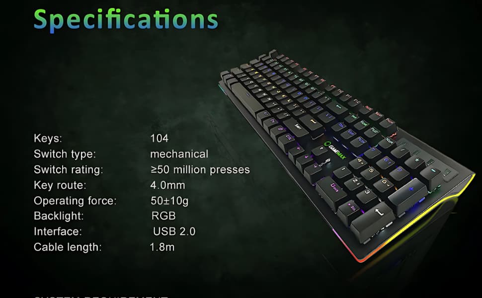 K801 Mechanical Gaming Keyboard – RGB Backlit, Blue Switches, Anti-Ghosting, Full-Size 104 Keys