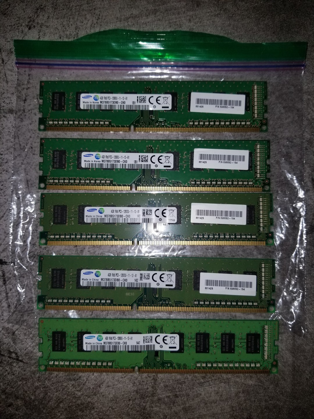 Samsung (OEM) DDR3 PC3-12800 (1600MT/s) 4GiB x5 = 20GiB Memory | Jawa