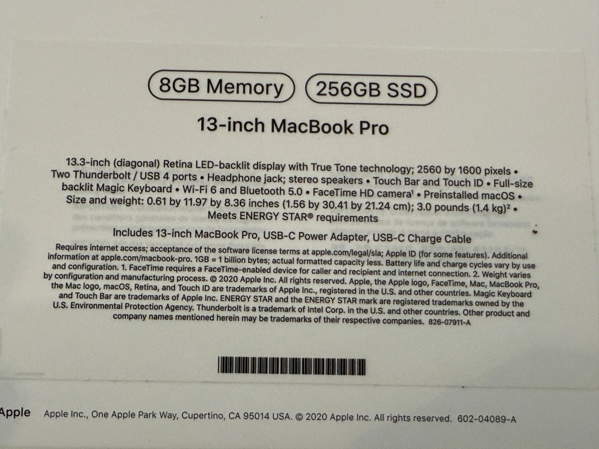 M1 Macbook Pro 13” 8gb 256gb